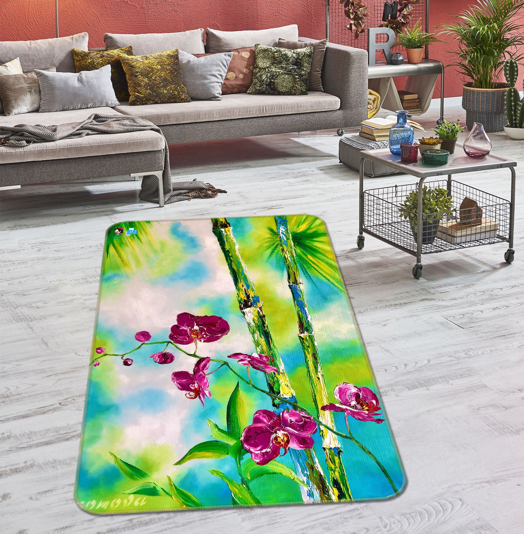 3D Bamboo Flower 1294 Skromova Marina Rug Non Slip Rug Mat