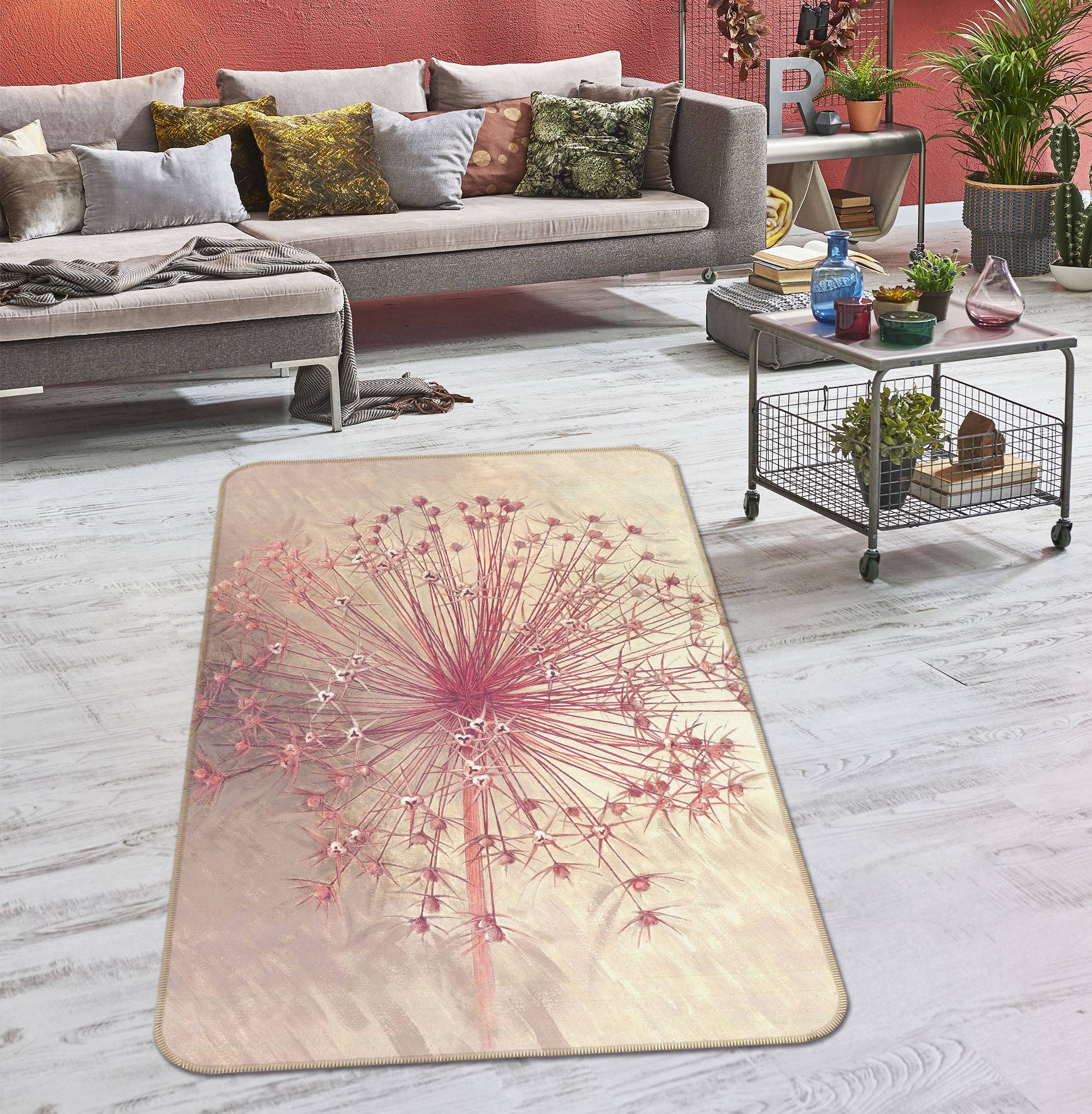 3D Pink Dandelion Flower 32207 Non Slip Rug Mat