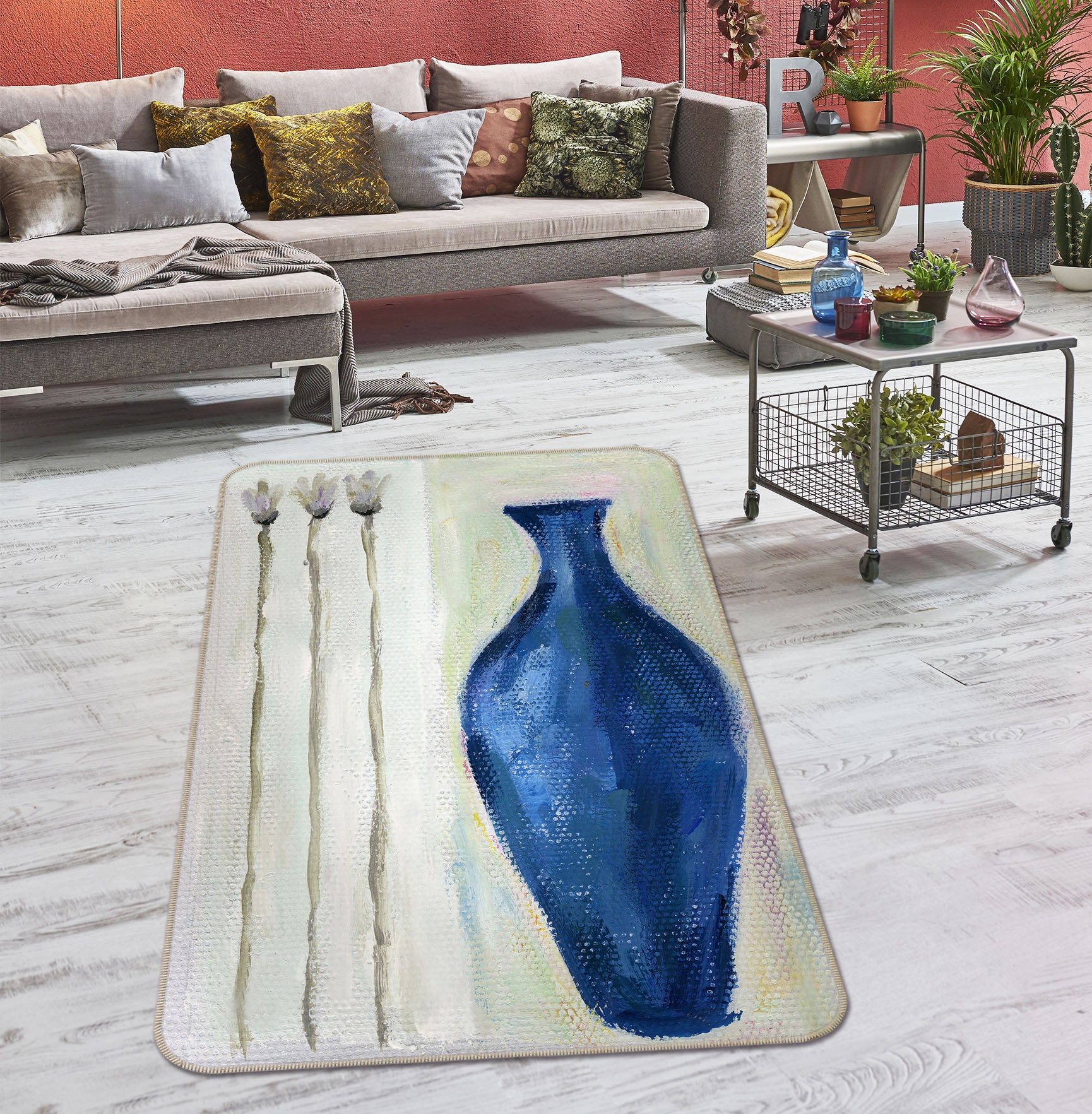 3D Blue Vase 32114 Non Slip Rug Mat