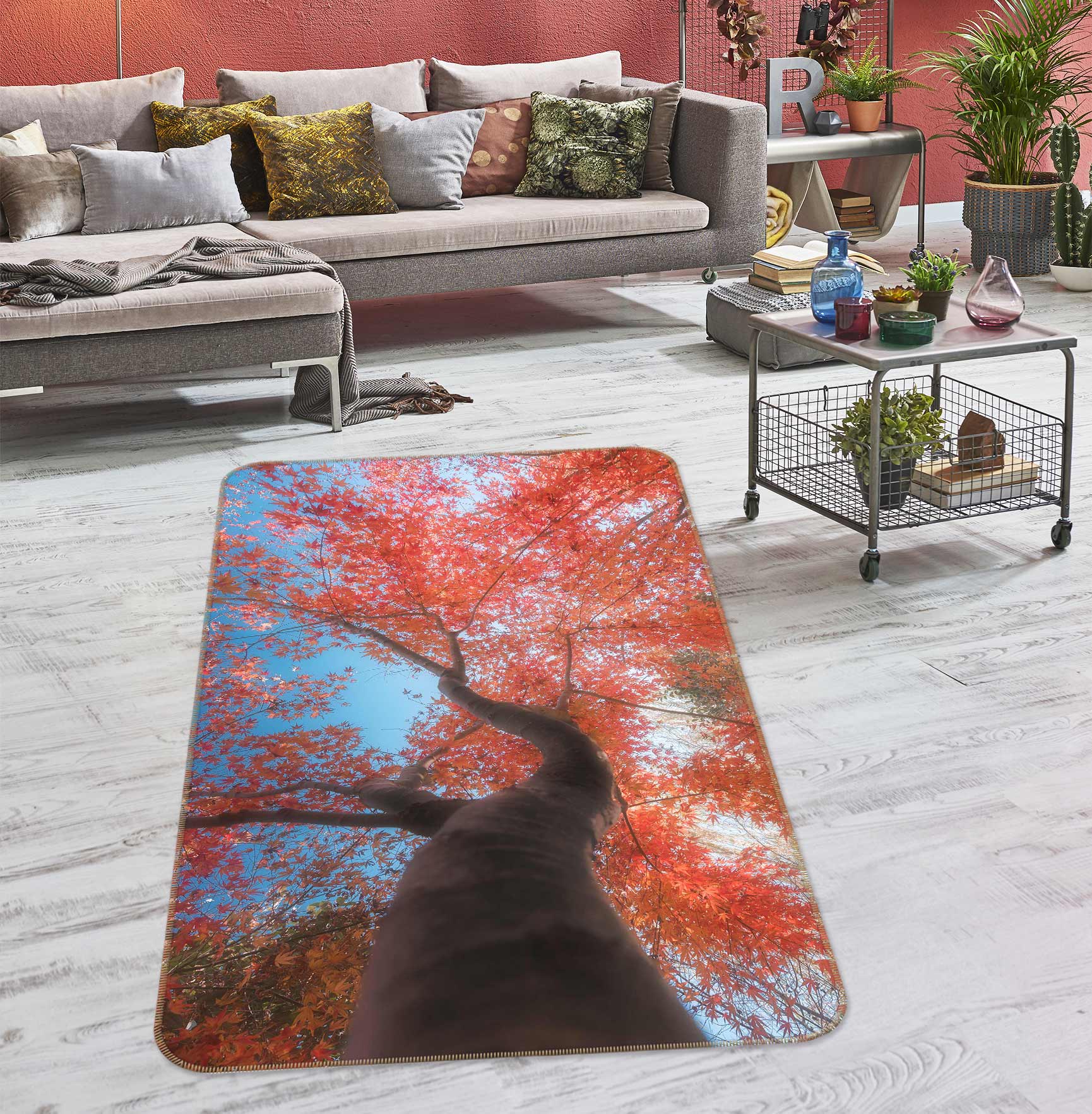 3D Red Tree 27064 Non Slip Rug Mat
