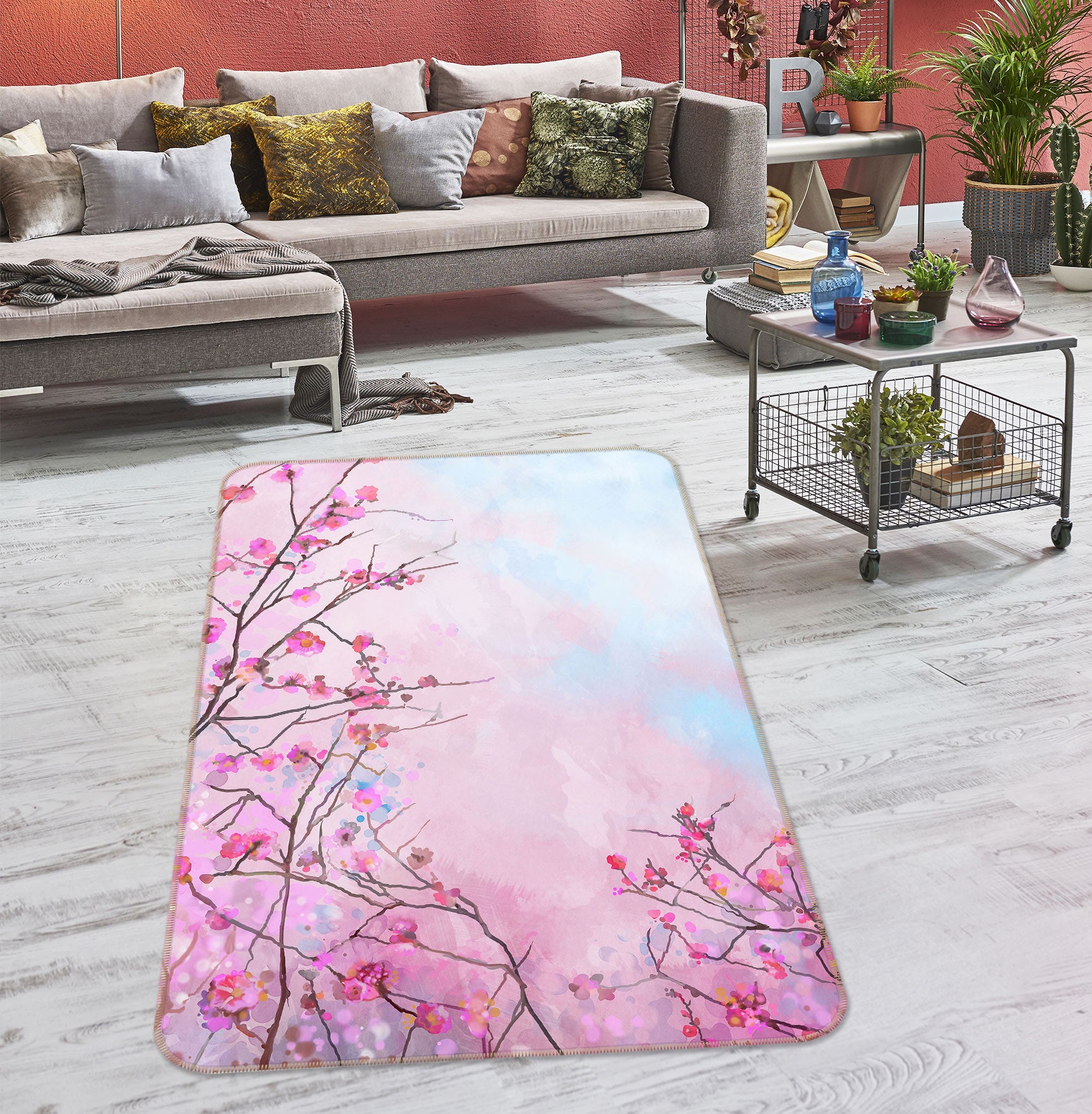 3D Pink Flower 33051 Non Slip Rug Mat
