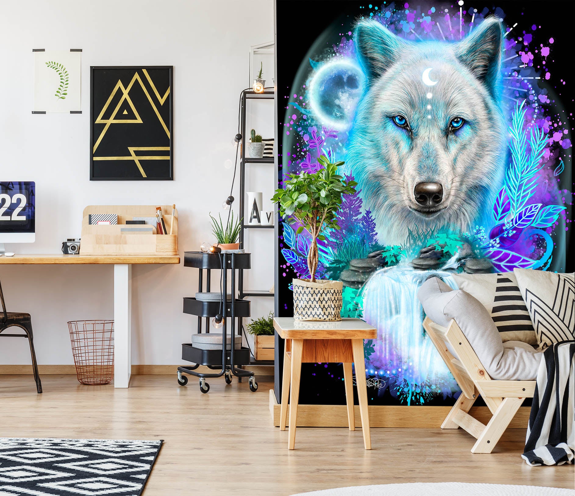 3D Moon Wolf 8481 Sheena Pike Wall Mural Wall Murals