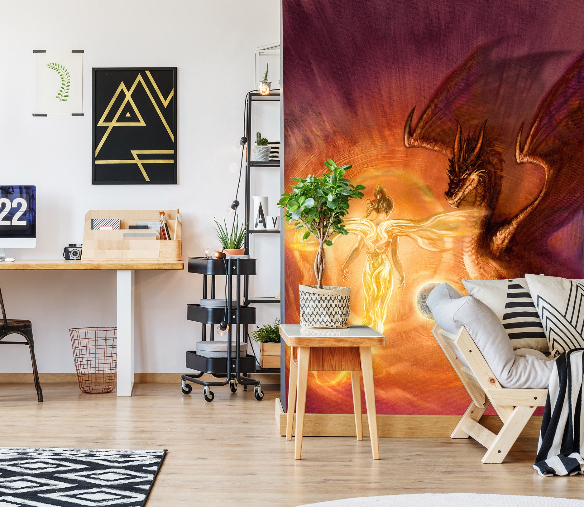 3D Golden Light Elf Girl Dragon Ball 7141 Ciruelo Wall Mural Wall Murals