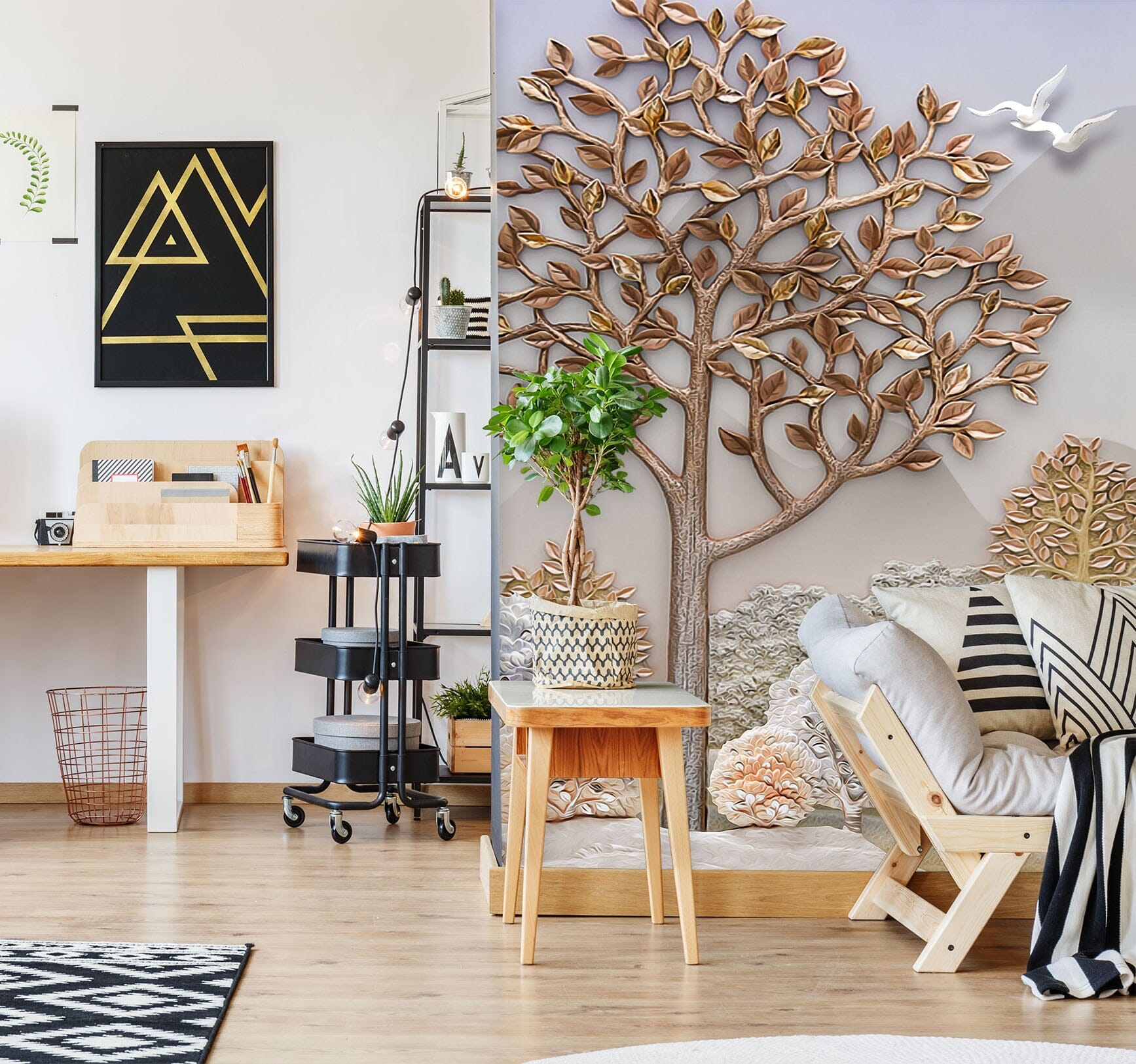 3D Golden Tree 070 Wall Murals Wallpaper AJ Wallpaper 2