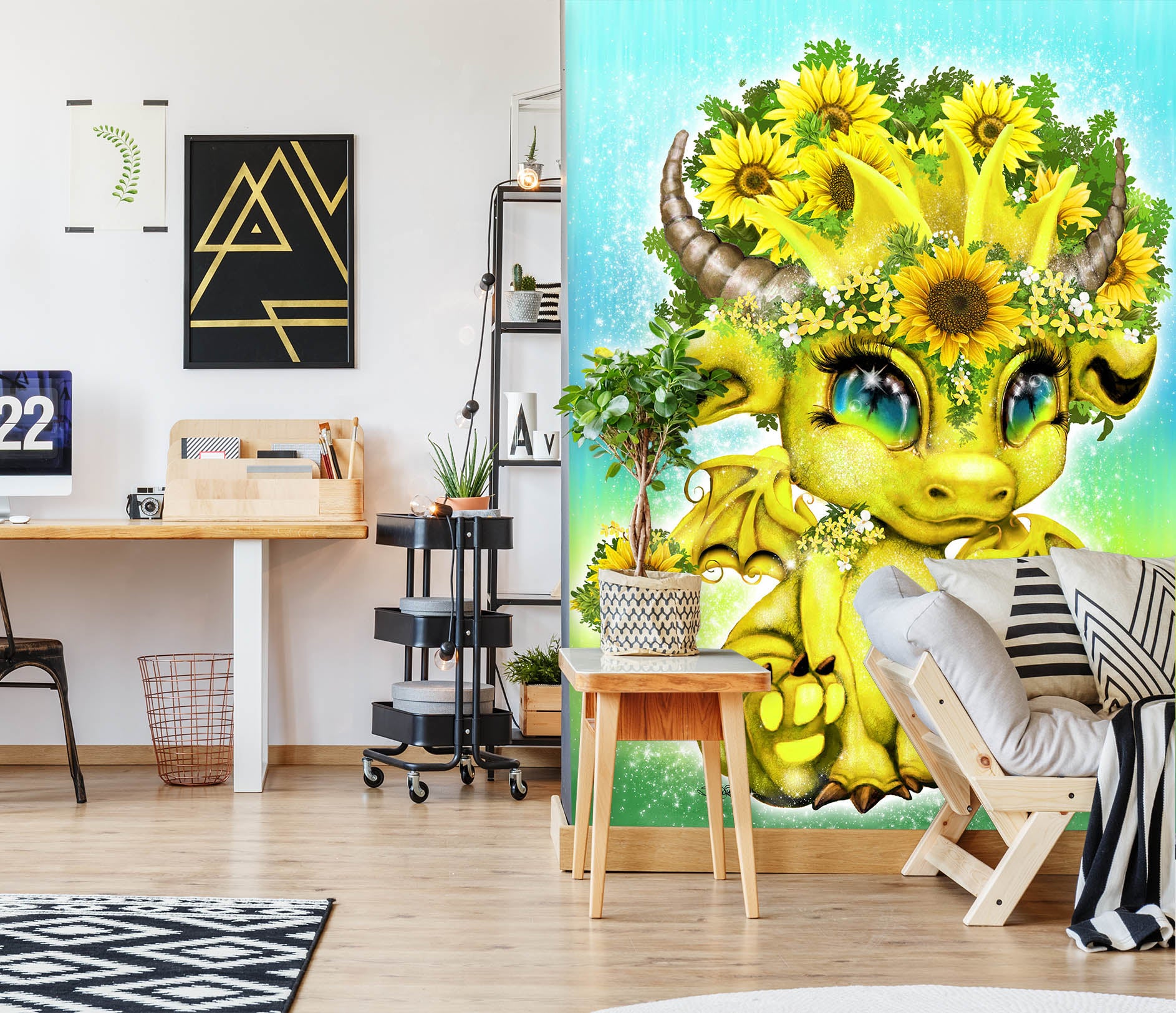 3D Sunflower Dragon 8471 Sheena Pike Wall Mural Wall Murals