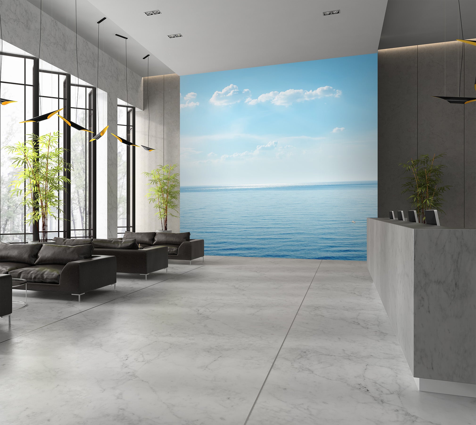 3D Blue Sea Clouds 024 Wall Murals