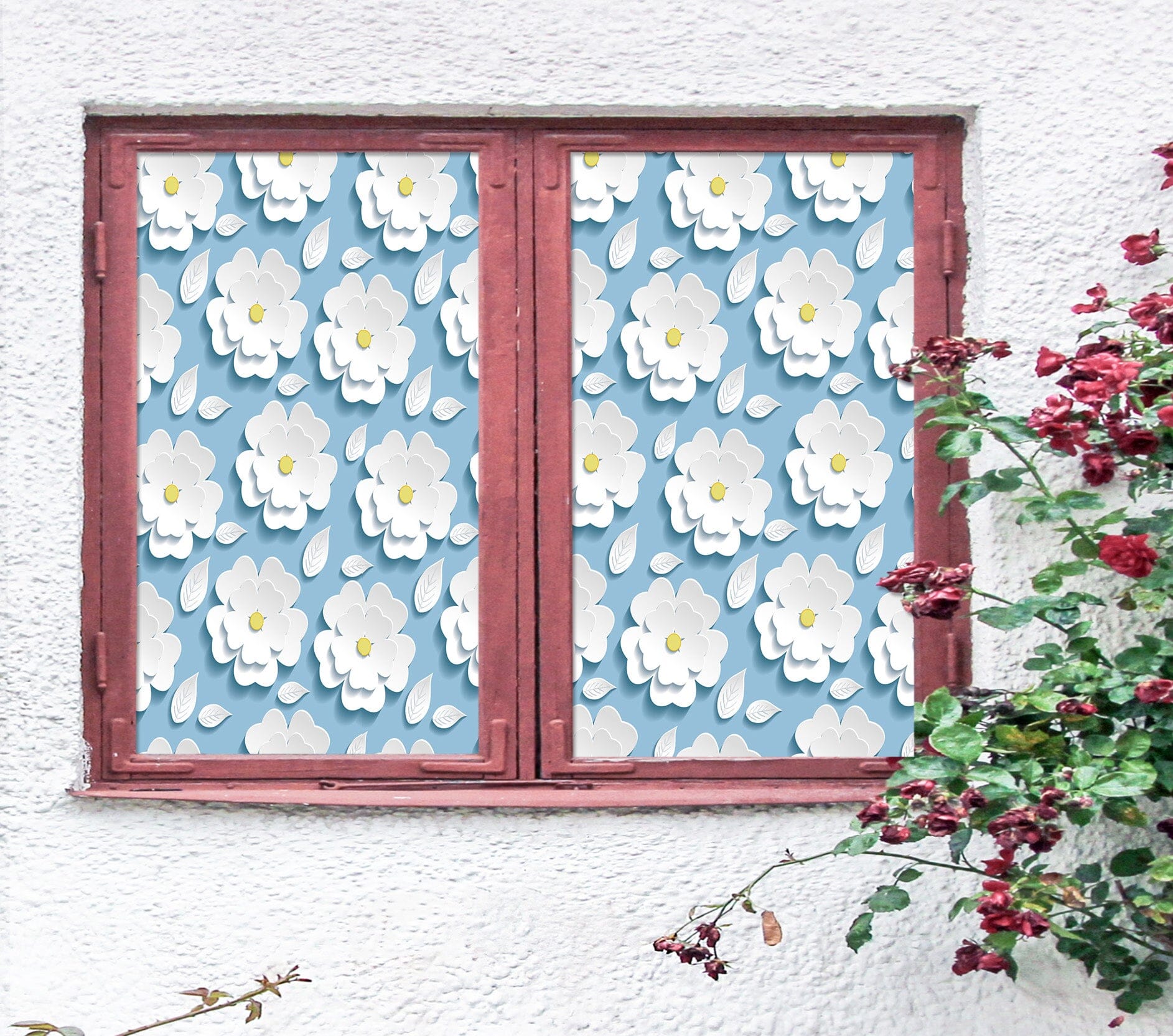 3D White Flower 301 Window Film Print Sticker Cling Stained Glass UV Block Wallpaper AJ Wallpaper 2