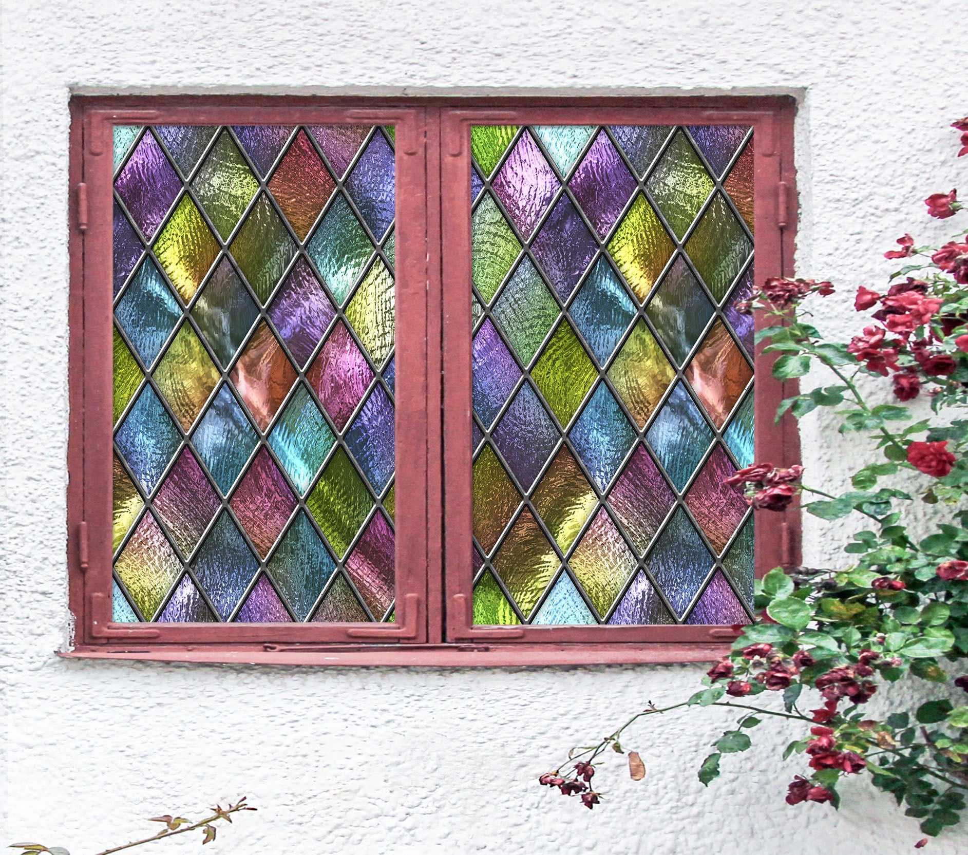 3D Colored Diamond Glass 225 Window Film Print Sticker Cling Stained Glass UV Block