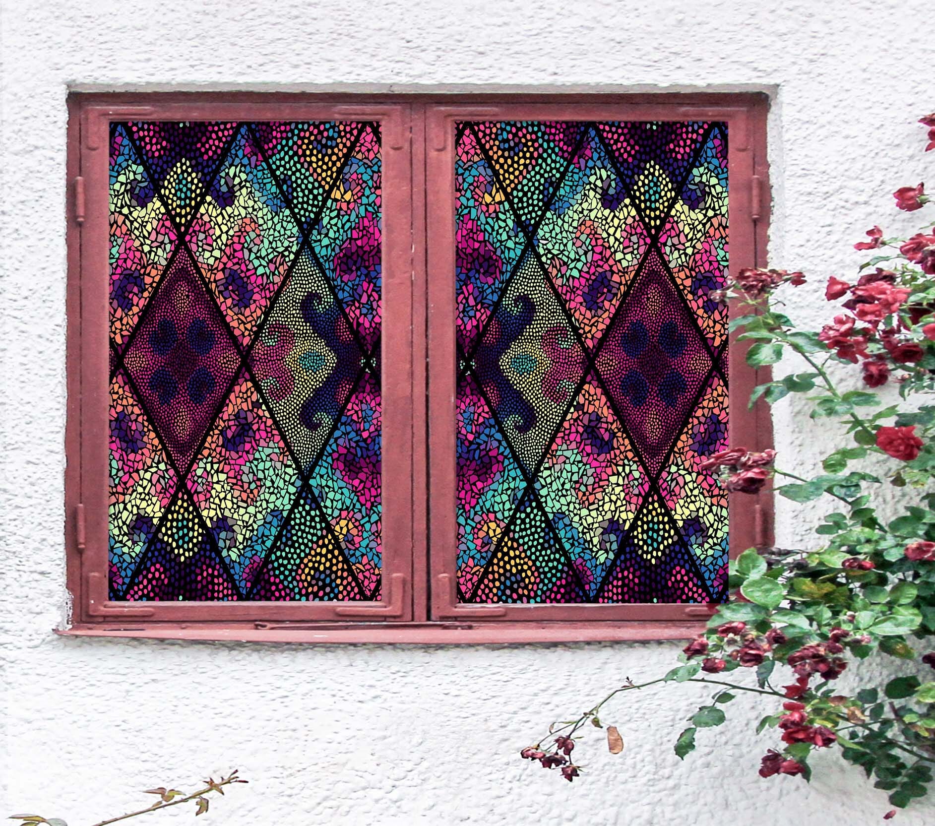 3D Color Mosaic Flower 399 Window Film Print Sticker Cling Stained Glass UV Block Wallpaper AJ Wallpaper 2