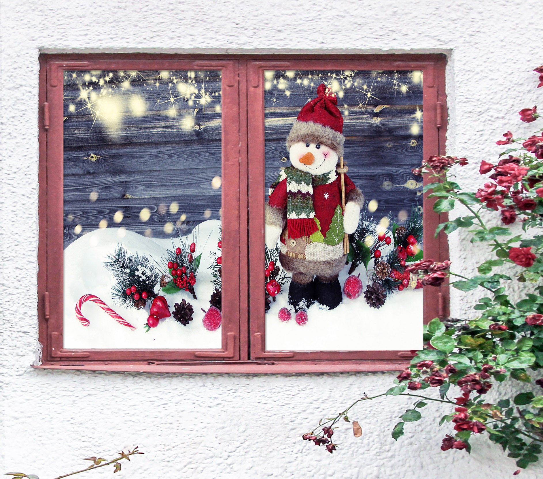 3D Snowman 43142 Christmas Window Film Print Sticker Cling Stained Glass Xmas