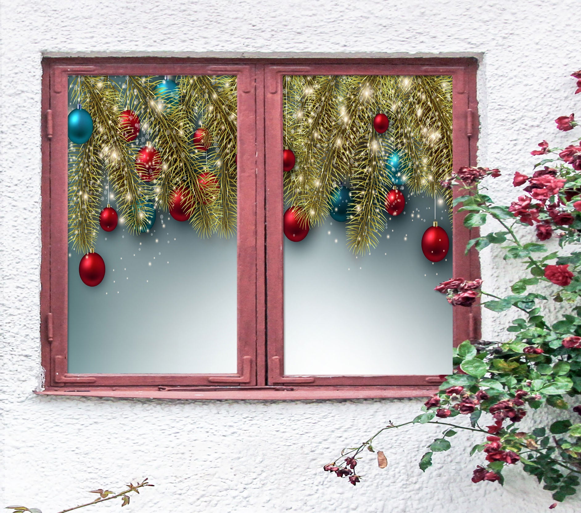 3D Red Blue Balls 43140 Christmas Window Film Print Sticker Cling Stained Glass Xmas