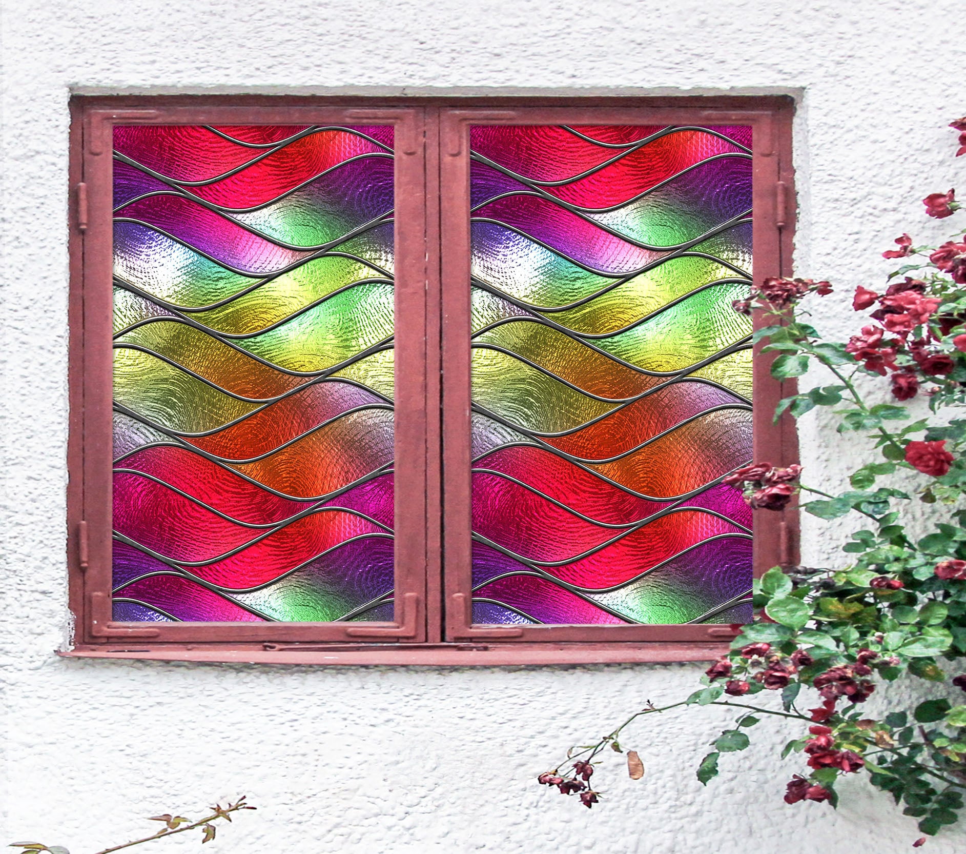 3D Stained Glass Waves 142 Window Film Print Sticker Cling Stained Glass UV Block