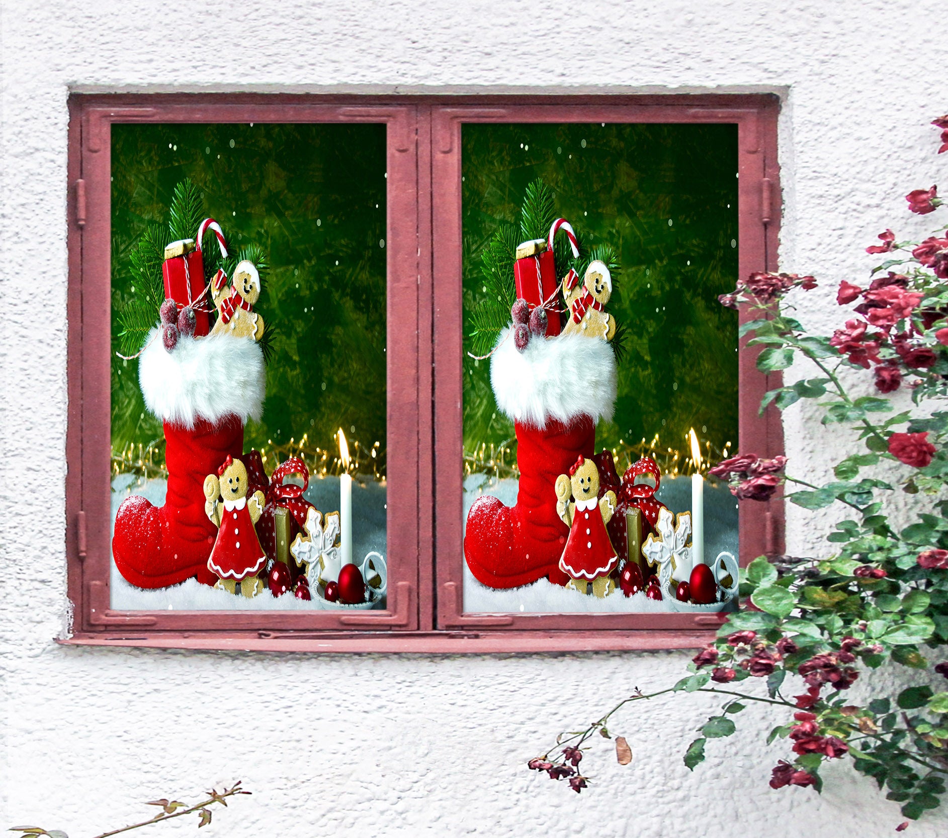 3D Socks Gift 43148 Christmas Window Film Print Sticker Cling Stained Glass Xmas