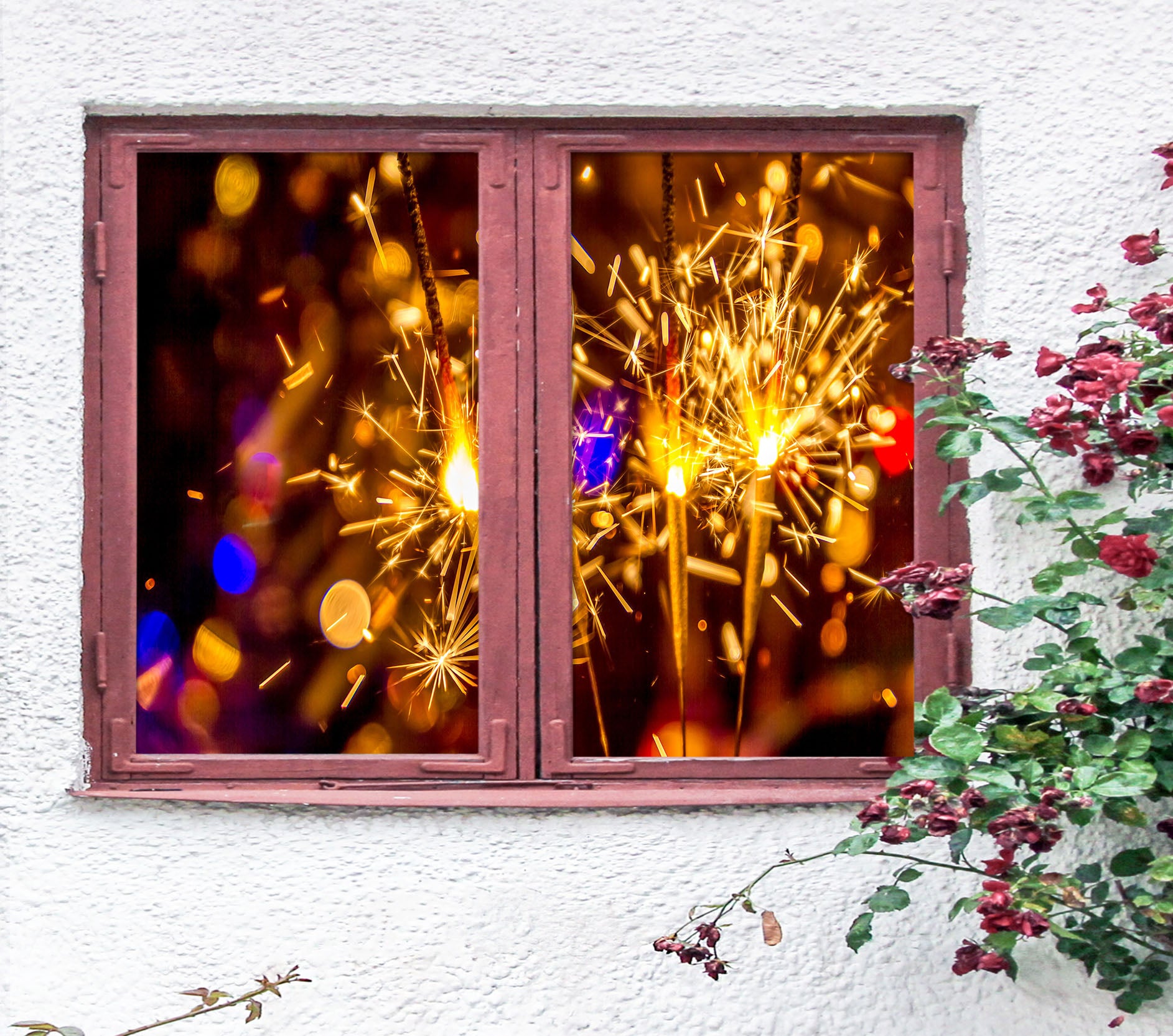 3D Fireworks Beautiful 401 Window Film Print Sticker Cling Stained Glass UV Block