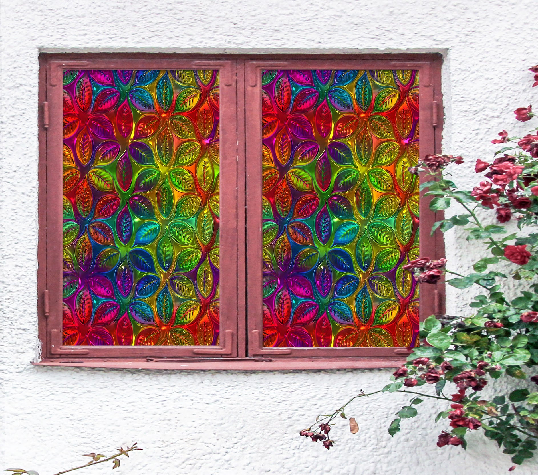3D Colored Leaves 122 Window Film Print Sticker Cling Stained Glass UV Block