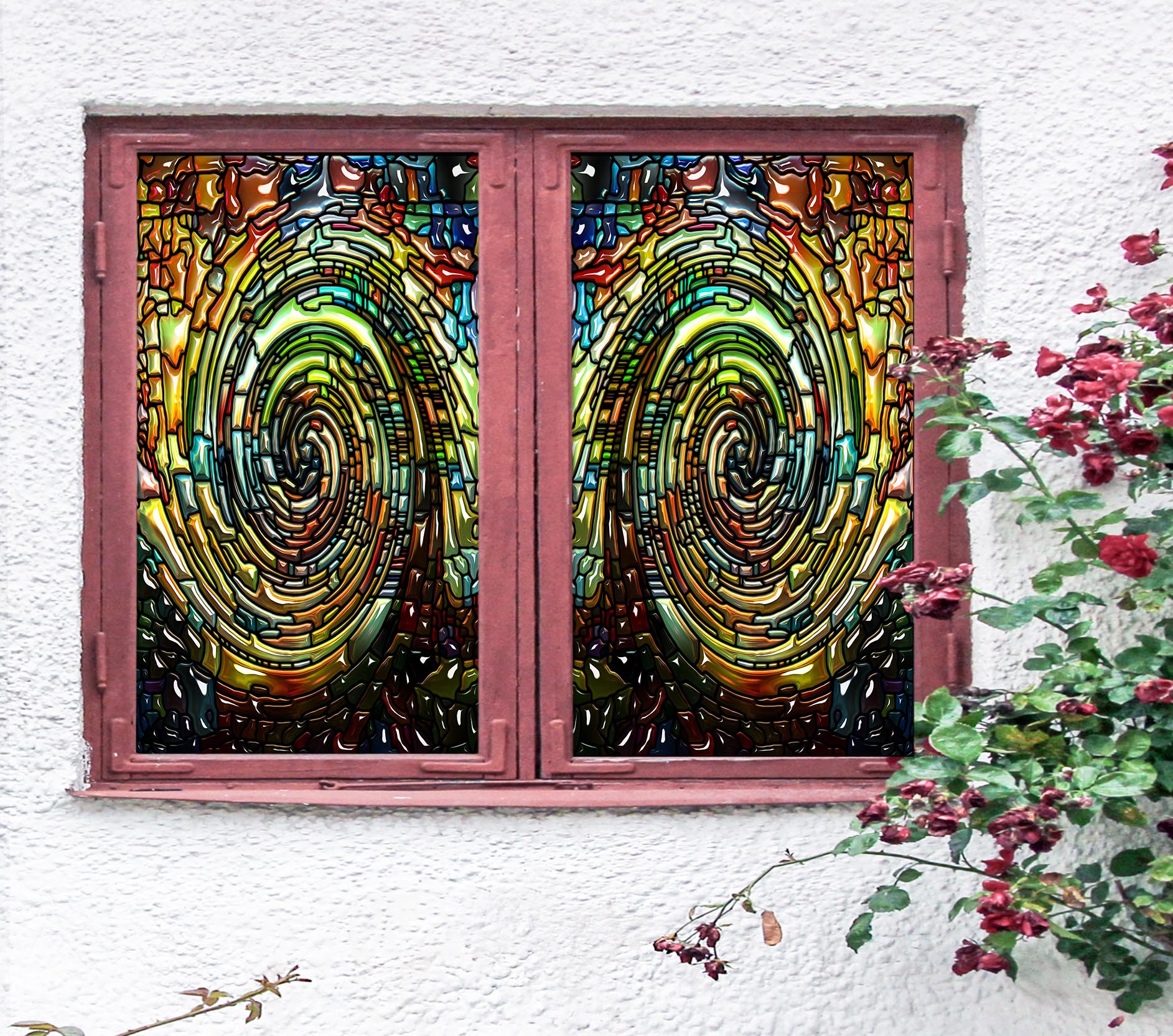 3D Spin Box 194 Window Film Print Sticker Cling Stained Glass UV Block