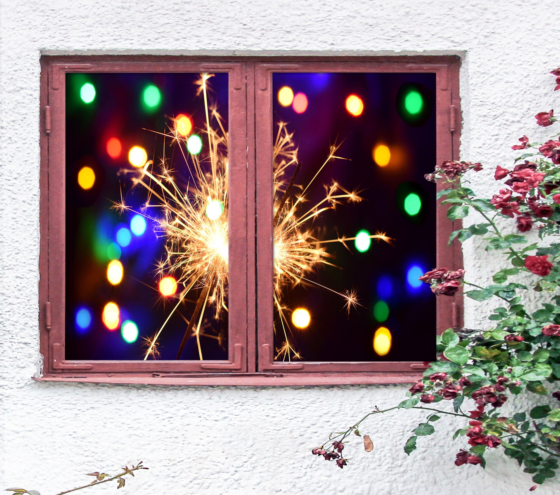 3D Fireworks Light 452 Window Film Print Sticker Cling Stained Glass UV Block