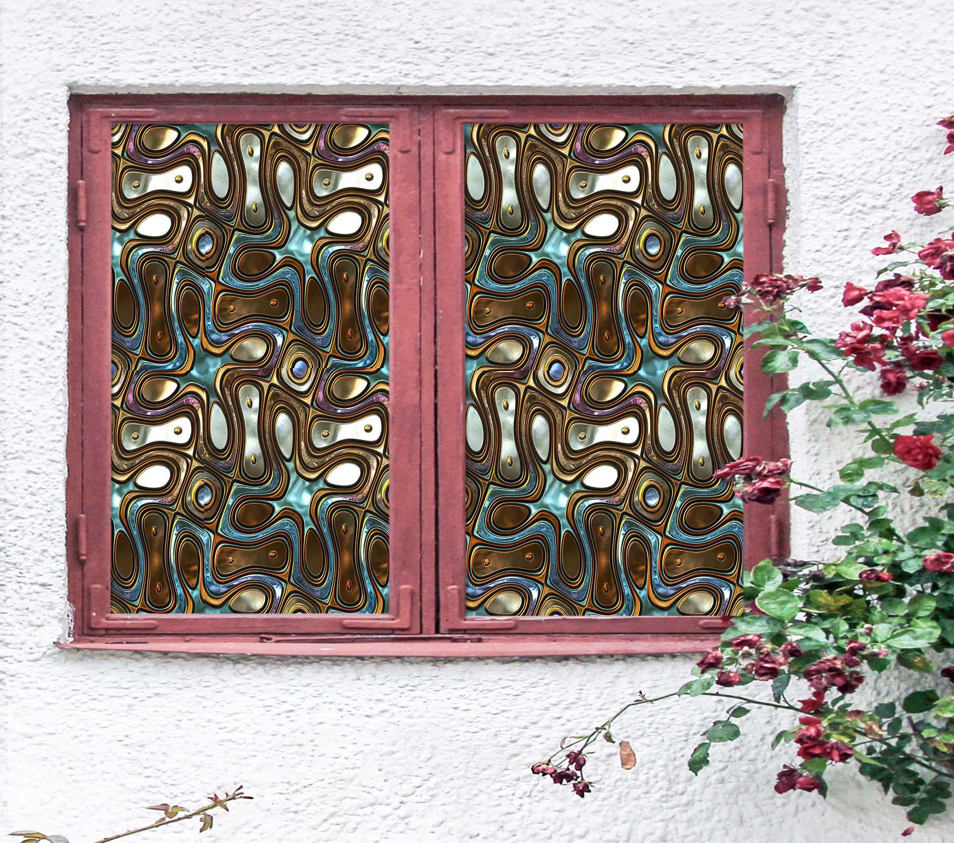 3D Metal Pattern 469 Window Film Print Sticker Cling Stained Glass UV Block