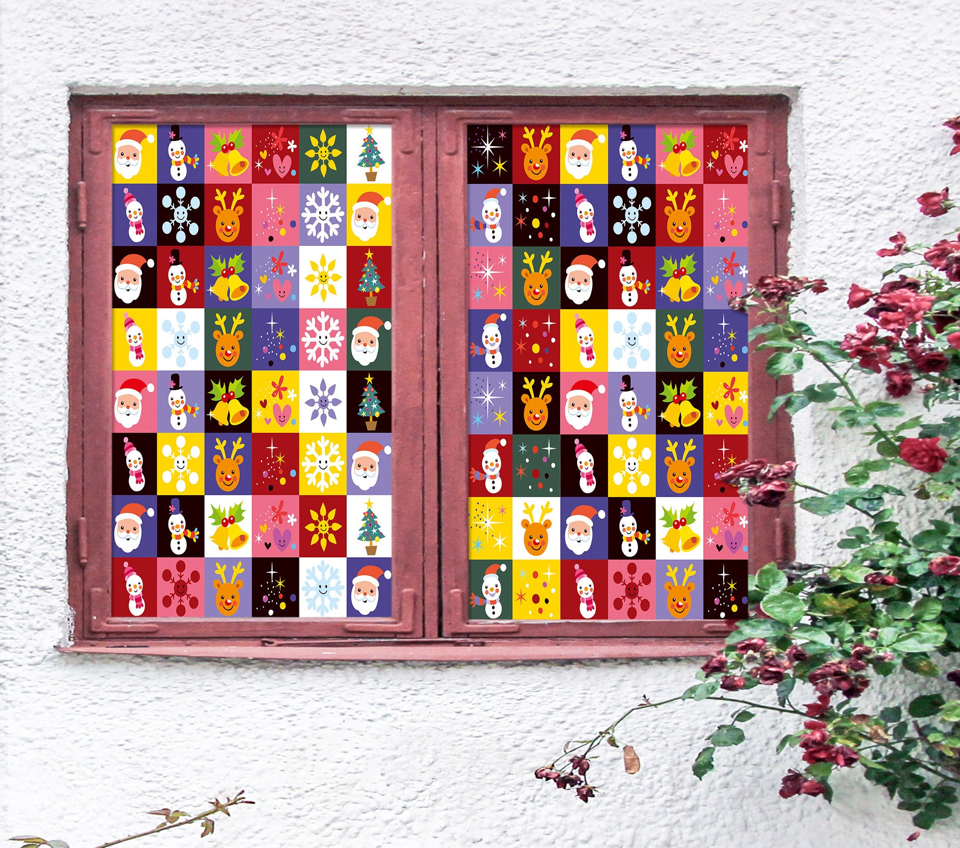 3D Christmas Colorful Squares 42159 Christmas Window Film Print Sticker Cling Stained Glass Xmas