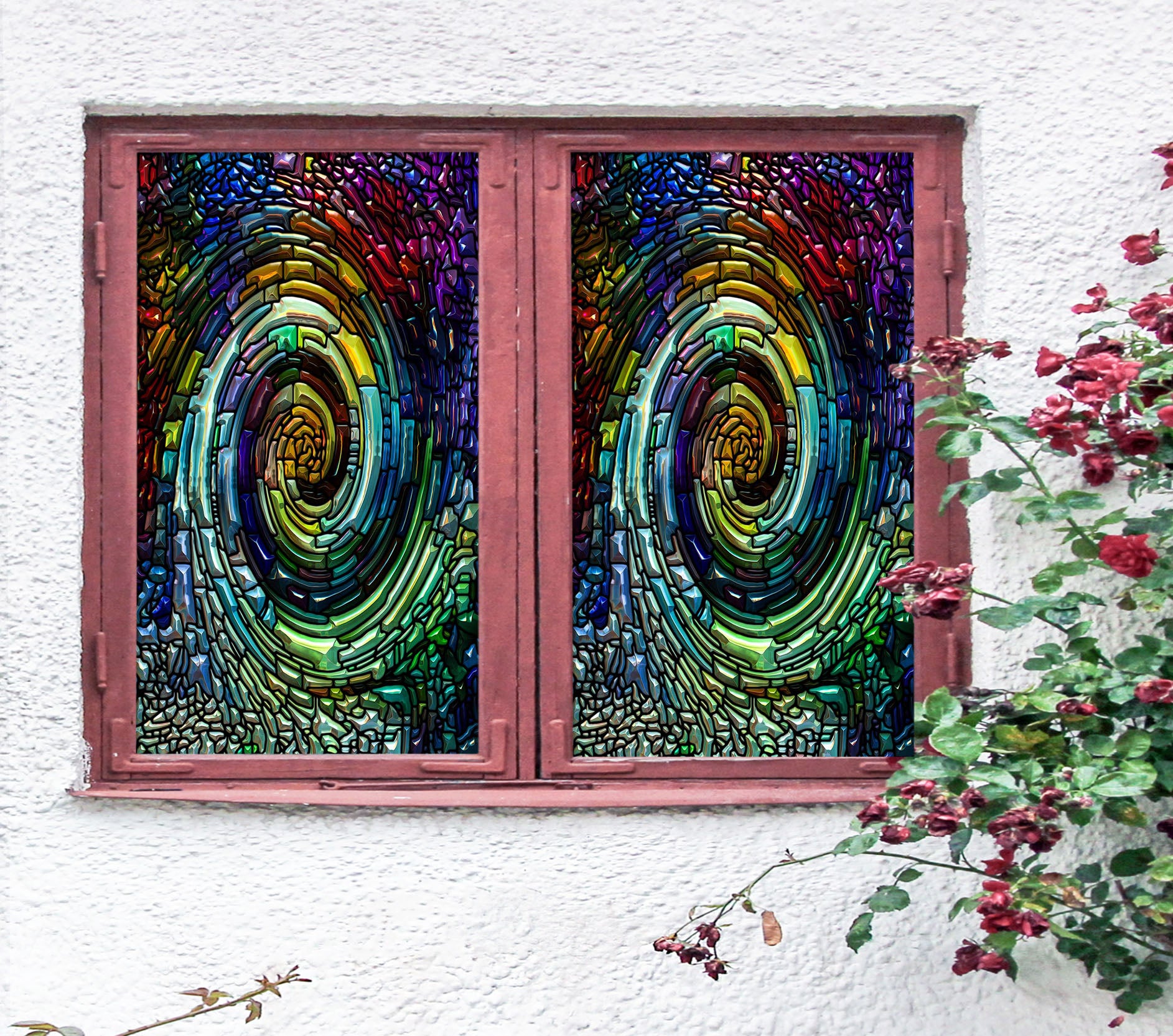 3D Spin Brick 107 Window Film Print Sticker Cling Stained Glass UV Block