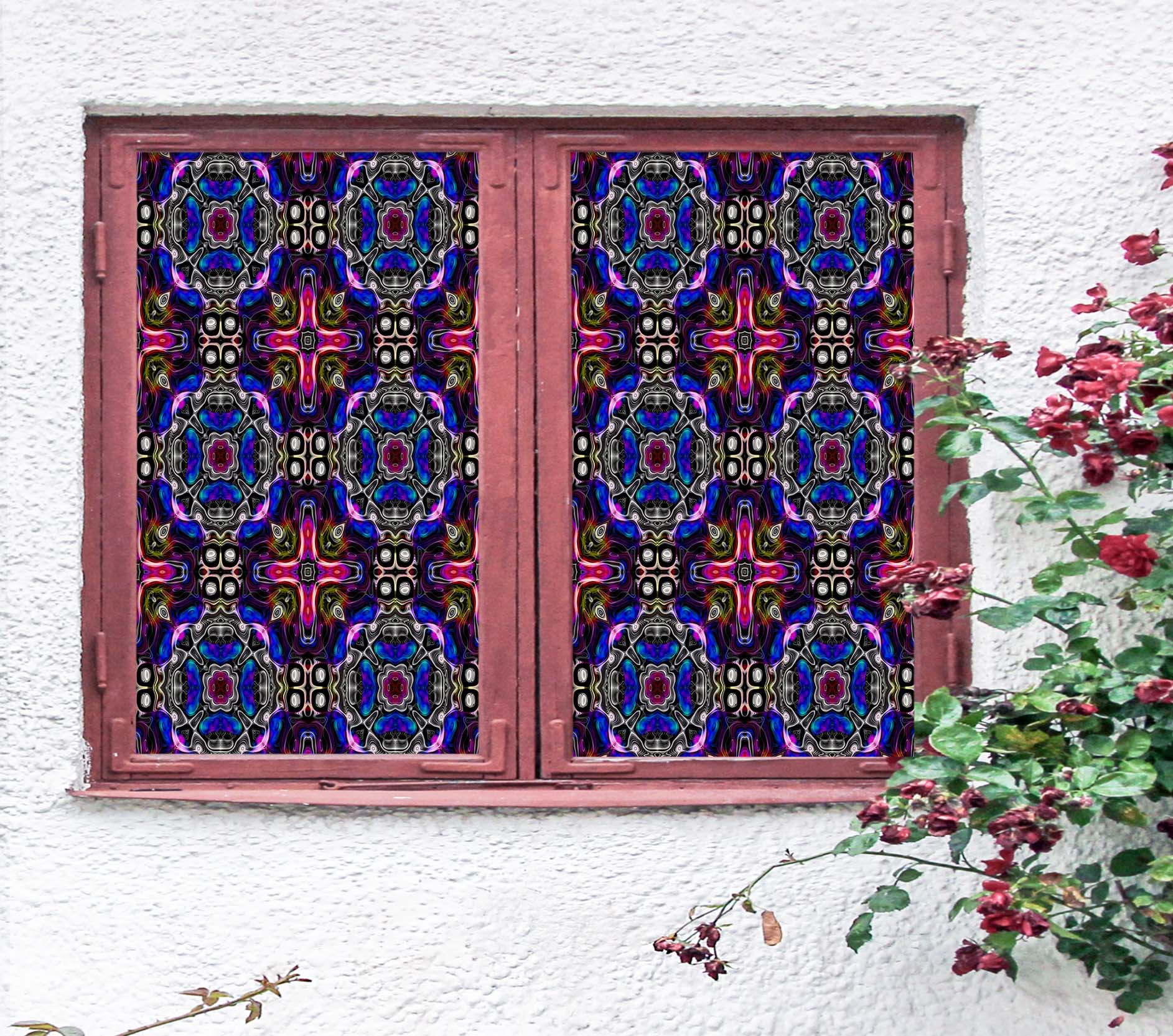 3D Blue Art Flower 344 Window Film Print Sticker Cling Stained Glass UV Block