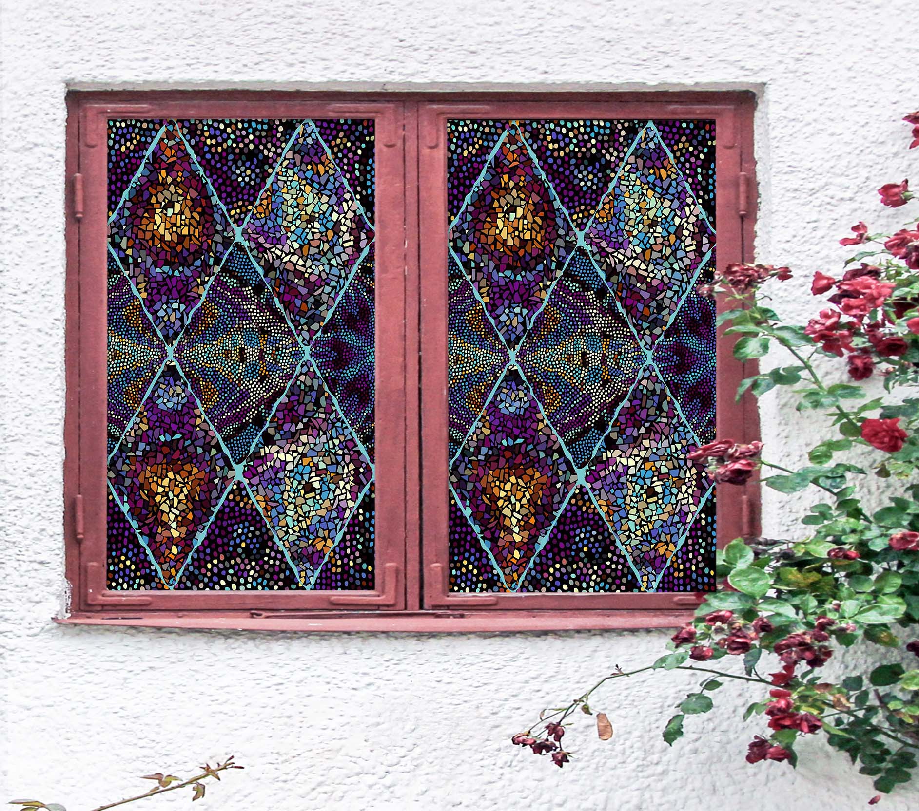 3D Purple Debris 444 Window Film Print Sticker Cling Stained Glass UV Block