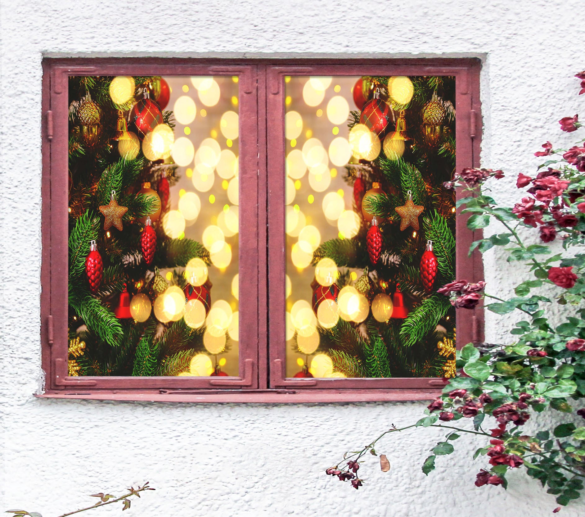 3D Christmas Tree Pendant 42155 Christmas Window Film Print Sticker Cling Stained Glass Xmas