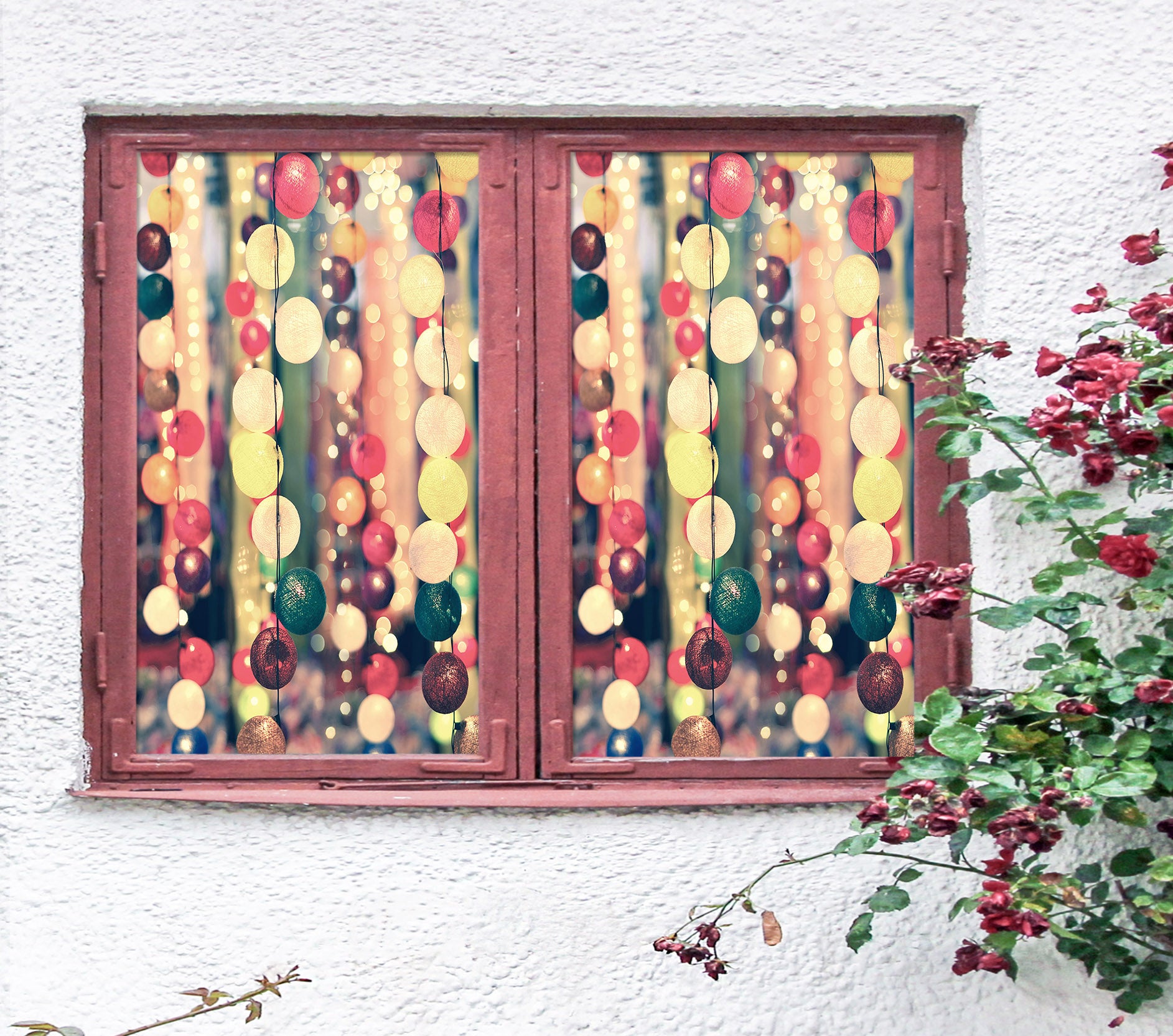 3D Color Light Ball 43086 Christmas Window Film Print Sticker Cling Stained Glass Xmas