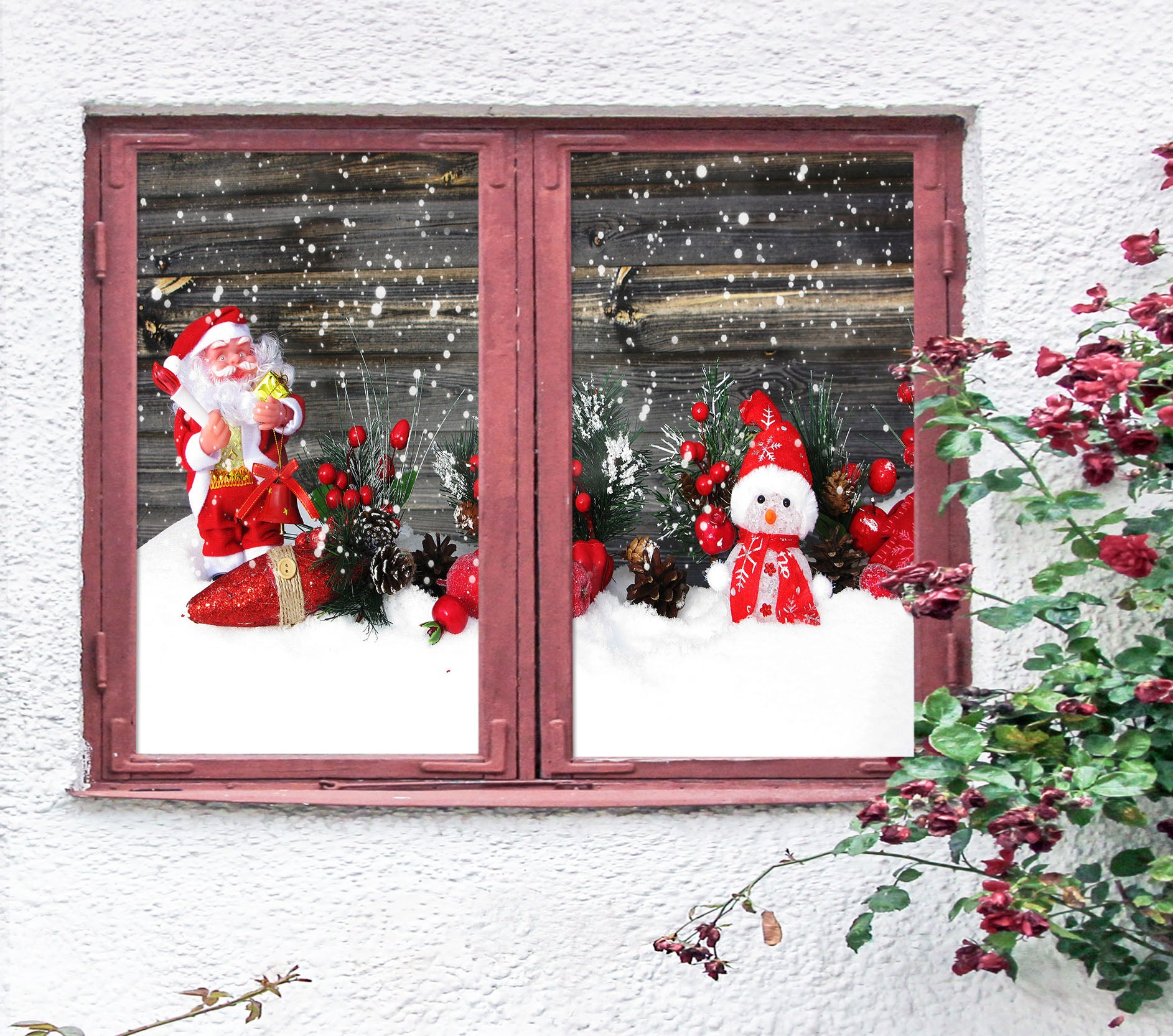 3D Snowman 43130 Christmas Window Film Print Sticker Cling Stained Glass Xmas