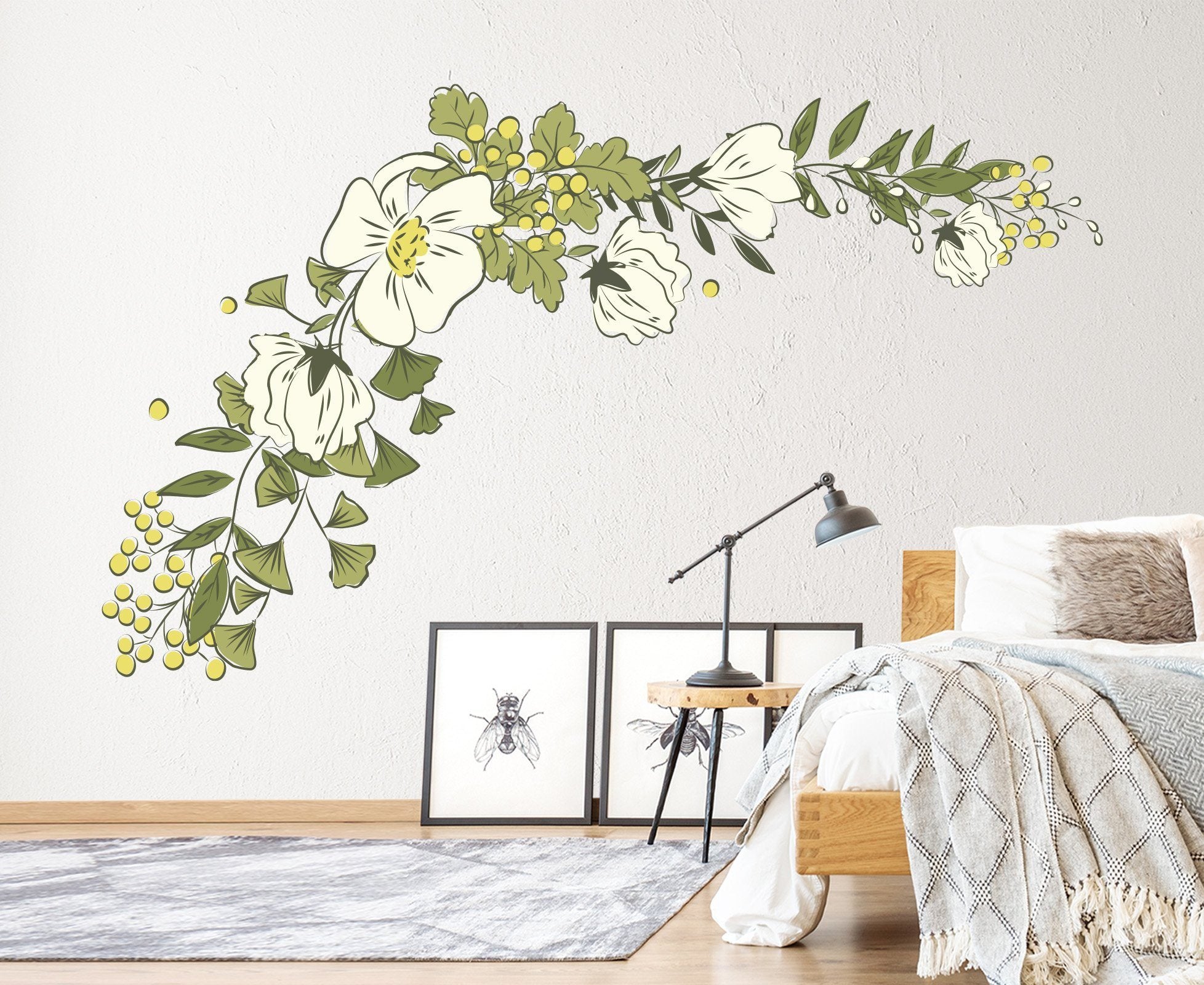 3D White Flower Yellow Fruit 217 Wall Stickers Wallpaper AJ Wallpaper
