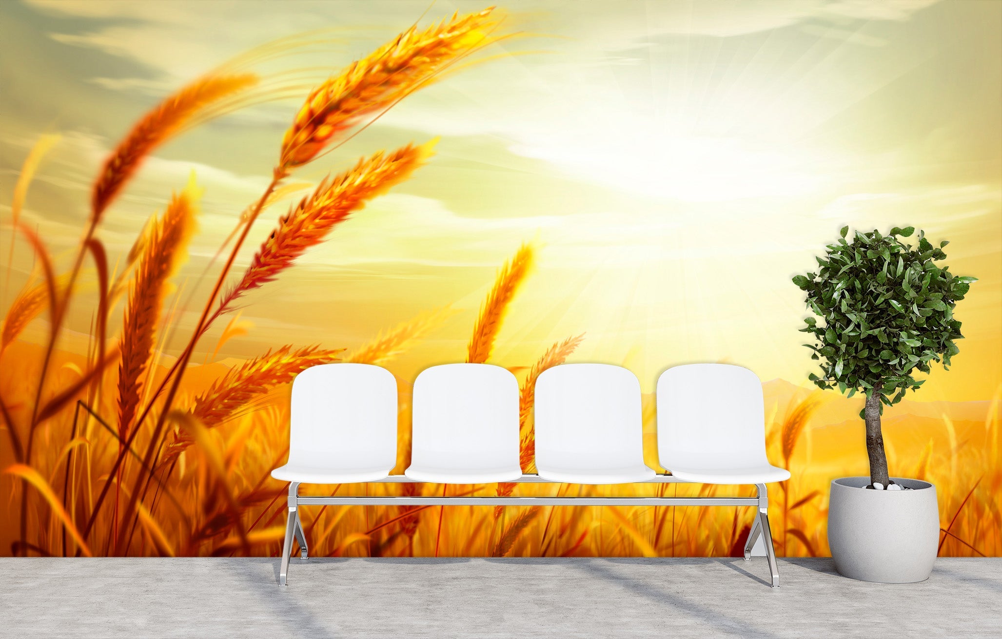 3D Sunset Wheat 007 Wall Murals Wallpaper AJ Wallpaper 2