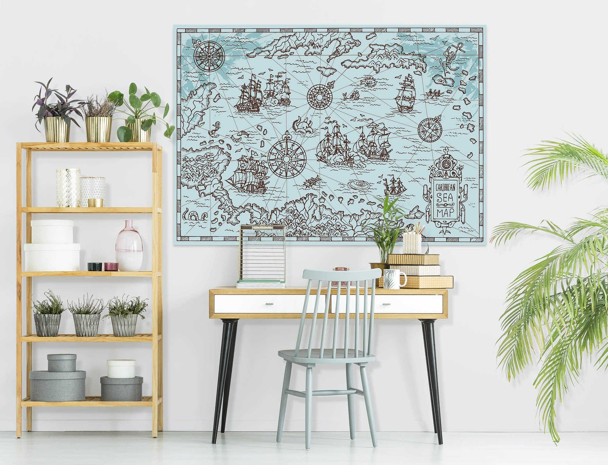 3D Sketch Vessel 257 World Map Wall Sticker Wallpaper AJ Wallpaper 2