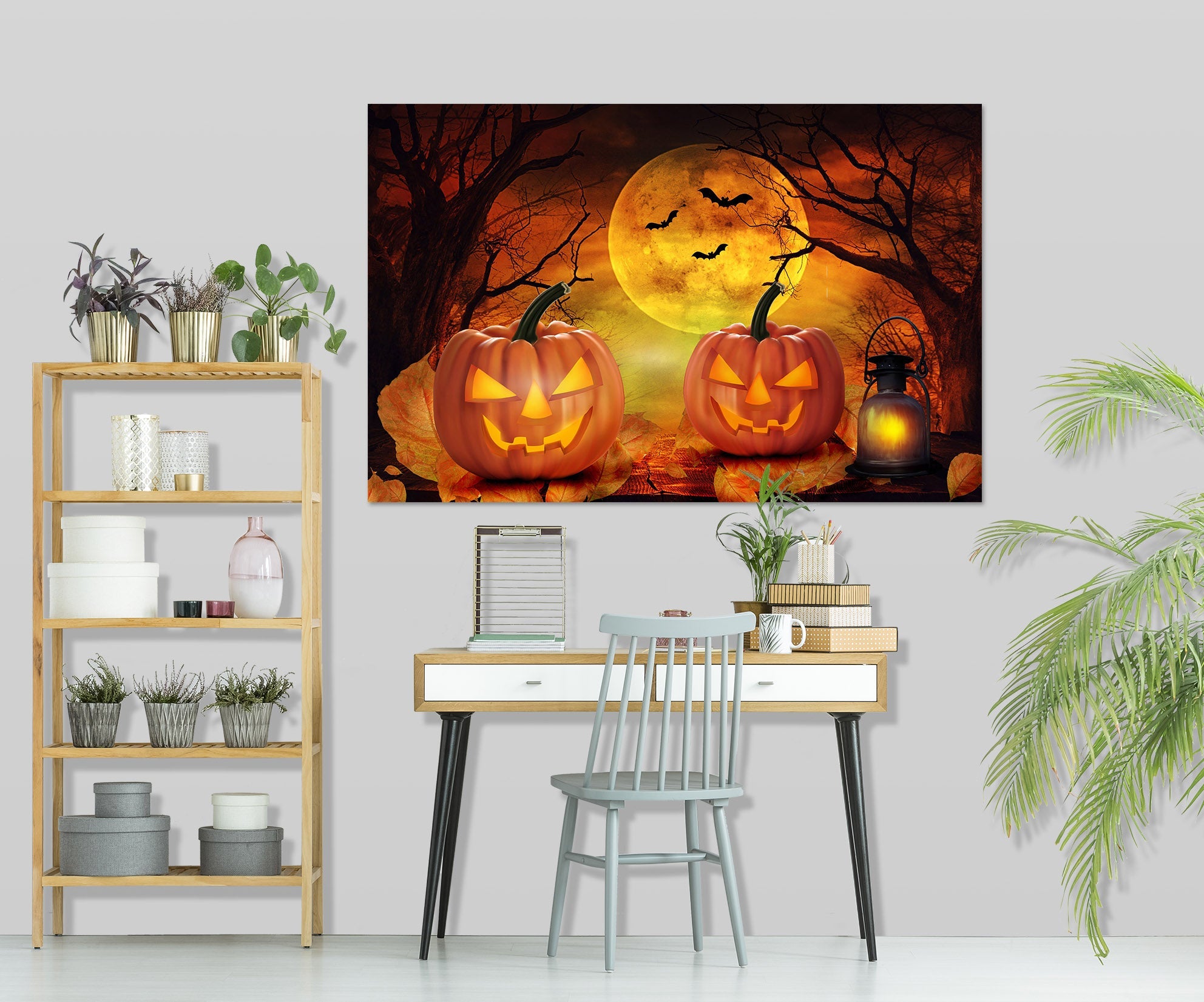3D Moon Pumpkin Oil Lamp 009 Halloween Wall Stickers Wallpaper AJ Wallpaper 2