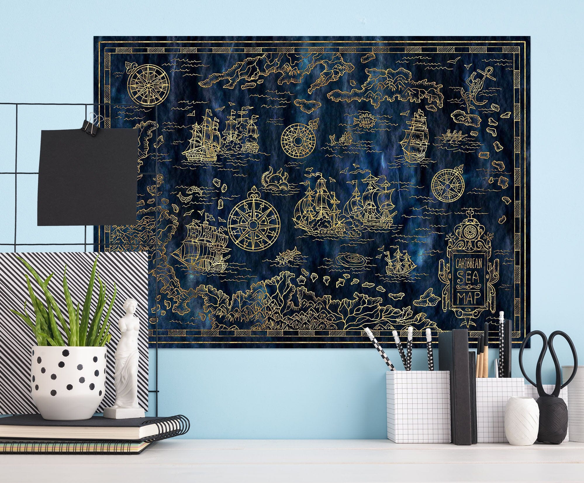 3D Golden Ship 258 World Map Wall Sticker Wallpaper AJ Wallpaper 2