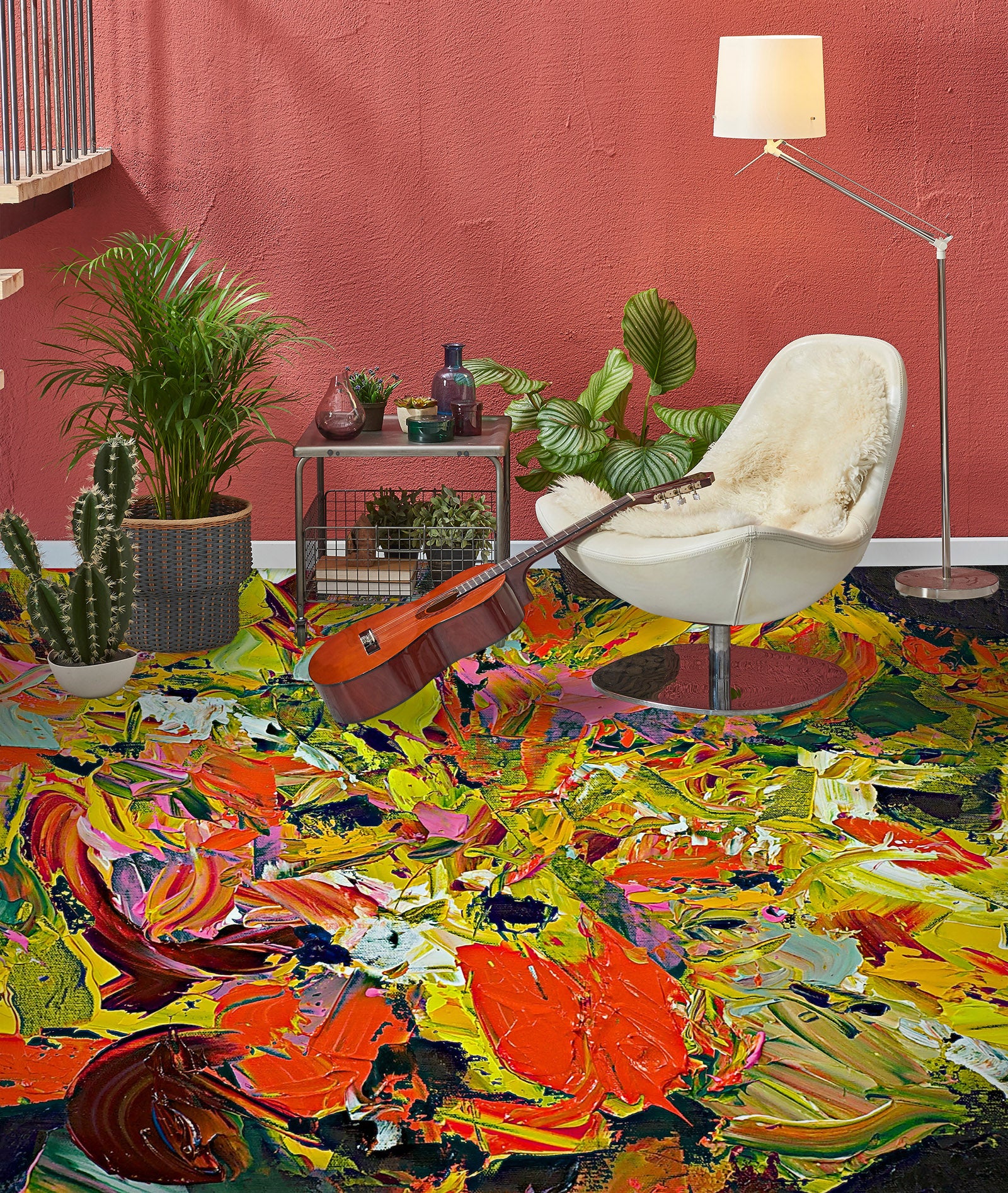 3D Yellow Red Pigment Pattern 9924 Allan P. Friedlander Floor Mural