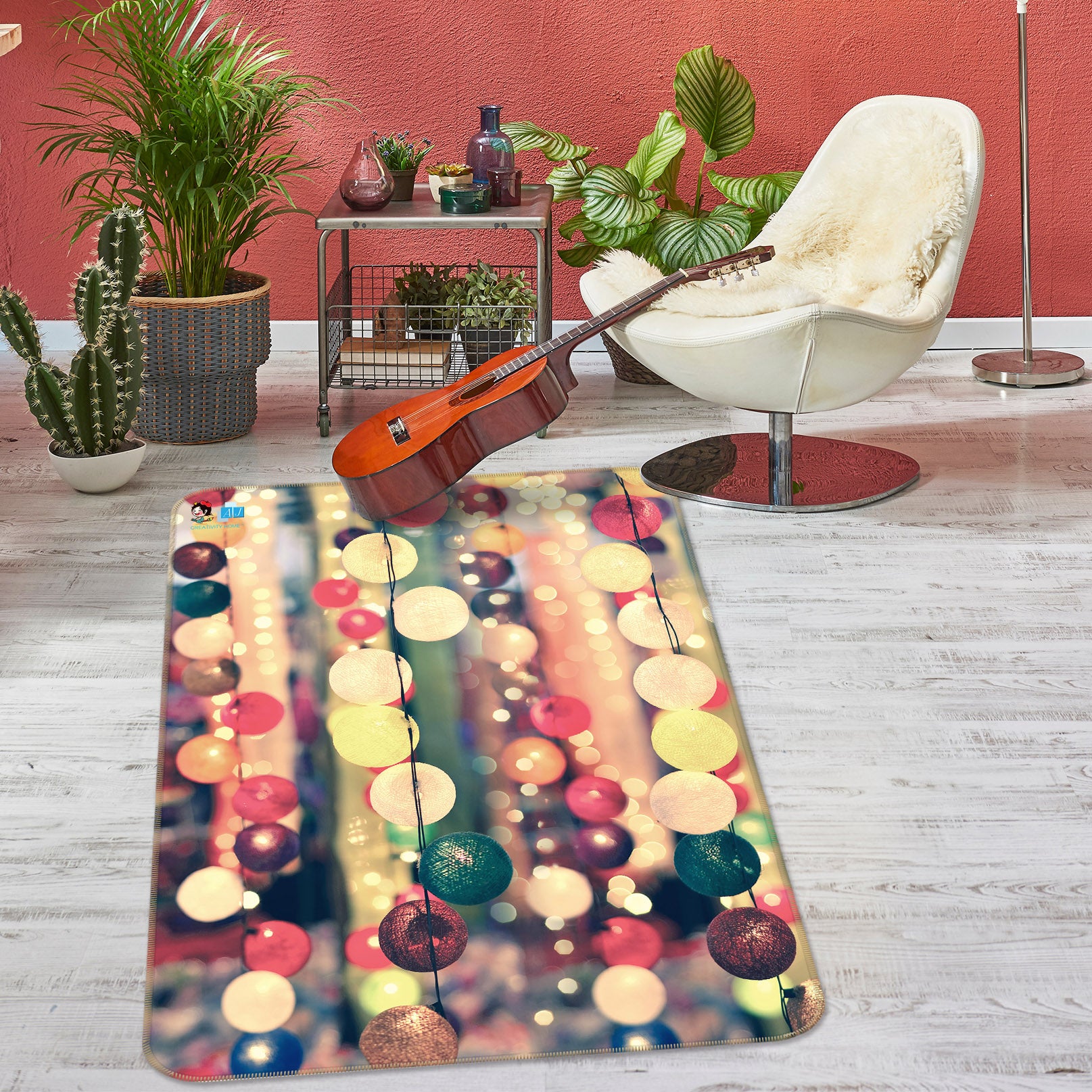 3D Colorful Ball String Lights 55136 Christmas Non Slip Rug Mat Xmas