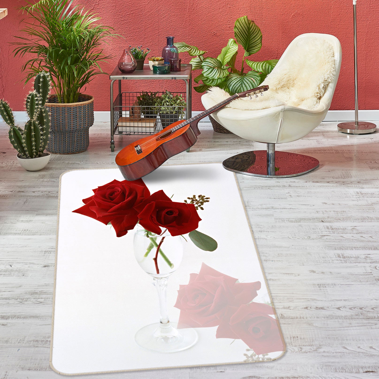 3D Red Rose 76131 Non Slip Rug Mat
