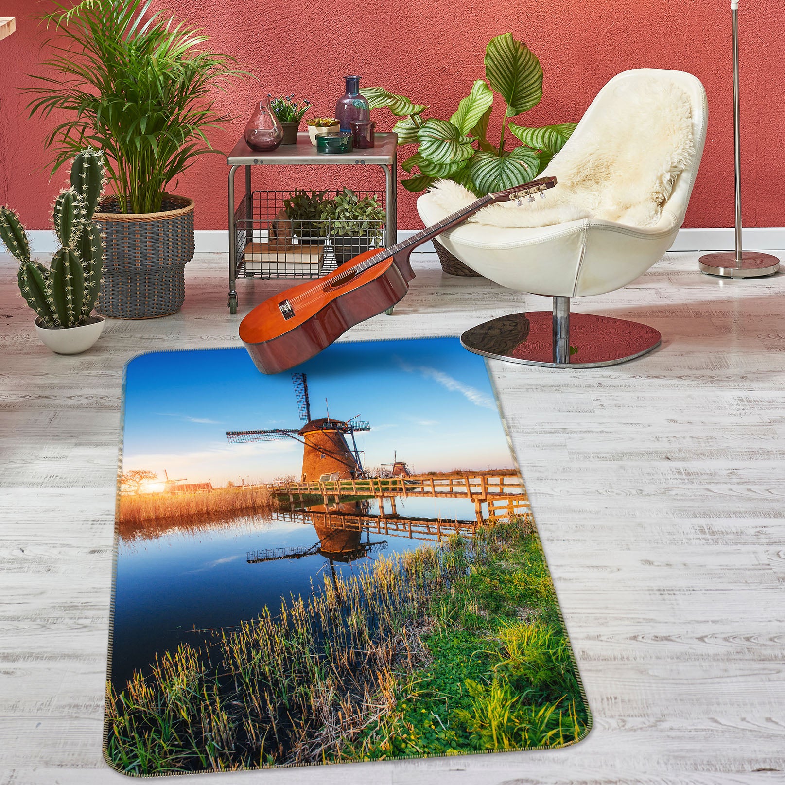 3D Lake Windmill 29239 Non Slip Rug Mat