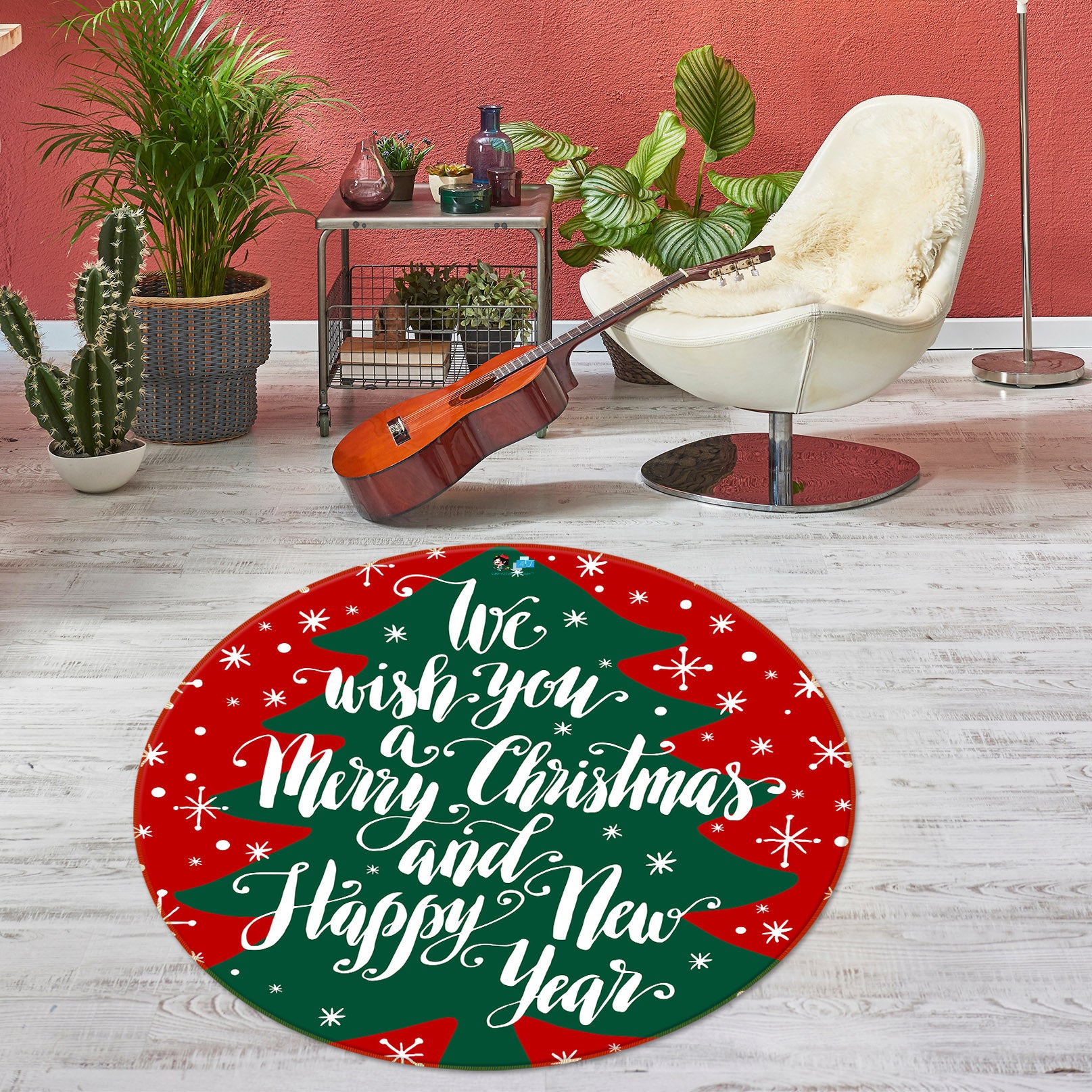 3D Tree 54168 Christmas Round Non Slip Rug Mat Xmas