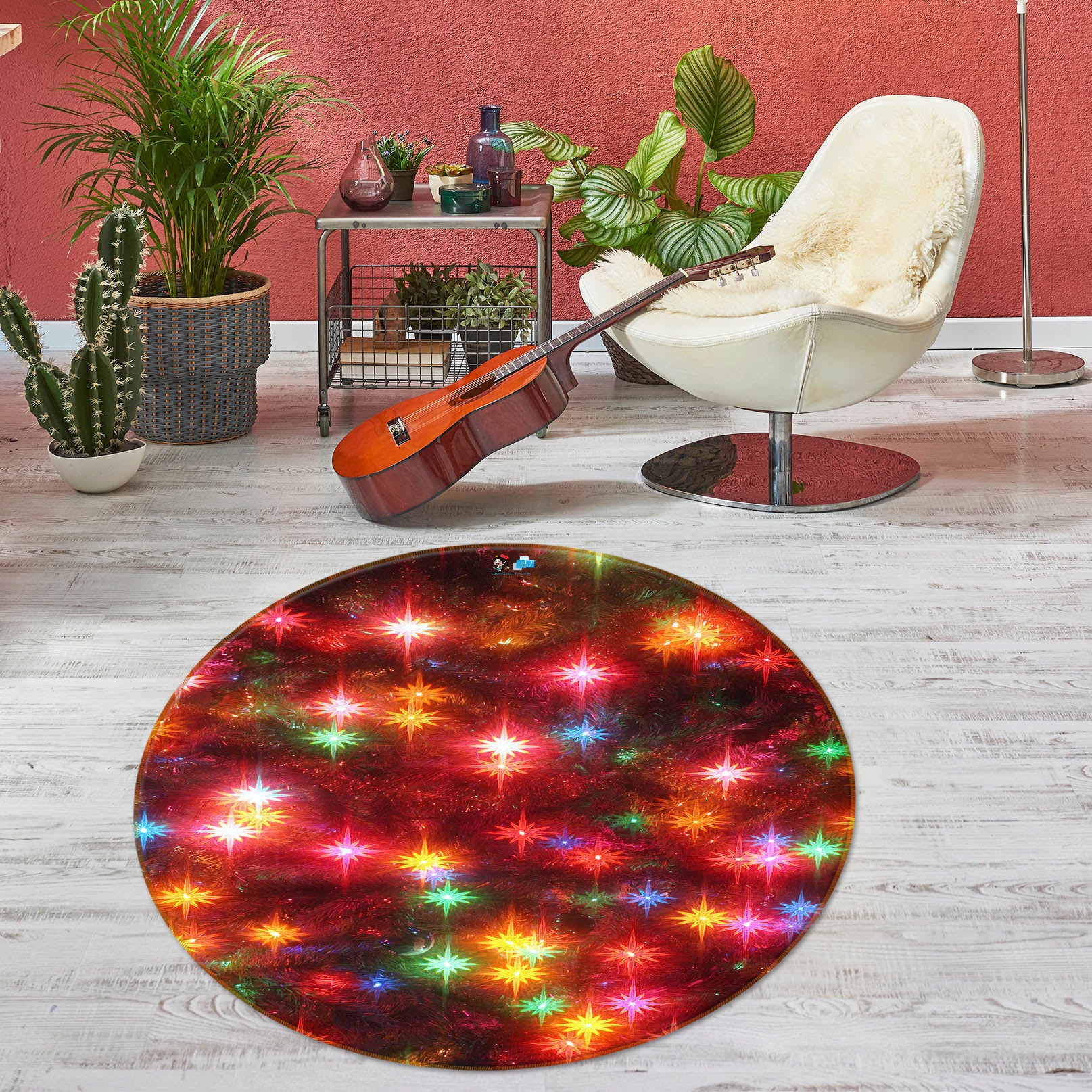 3D Color Starlight 54116 Christmas Round Non Slip Rug Mat Xmas