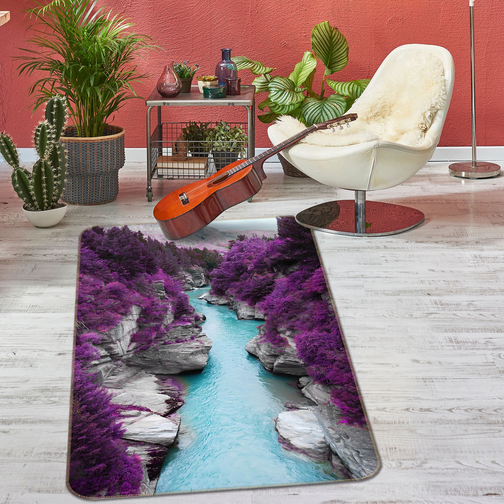 3D Purple Flower Mountain Gorge 26119 Non Slip Rug Mat
