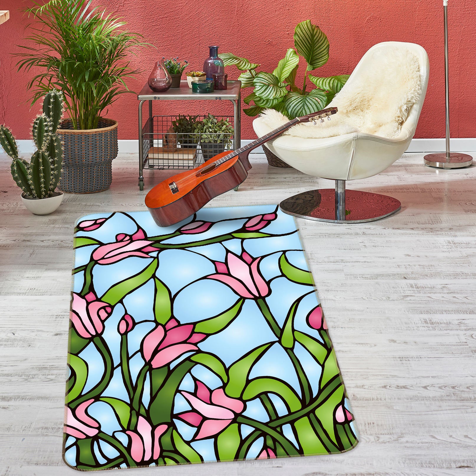 3D Flowers Pattern 33045 Non Slip Rug Mat