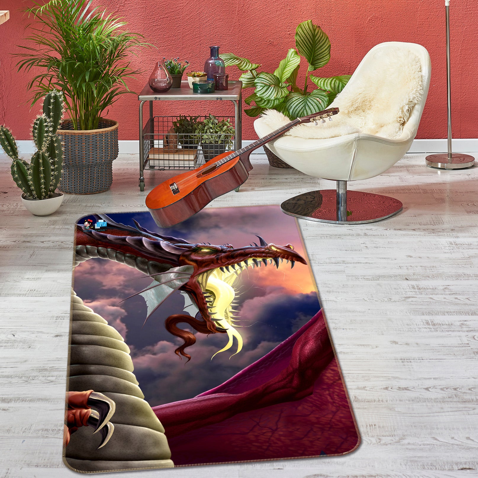 3D Open Mouth Dragon 4143 Tom Wood Rug Non Slip Rug Mat