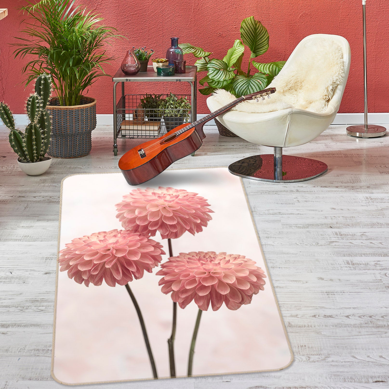 3D Pink Flower Ball 83294 Assaf Frank Rug Non Slip Rug Mat