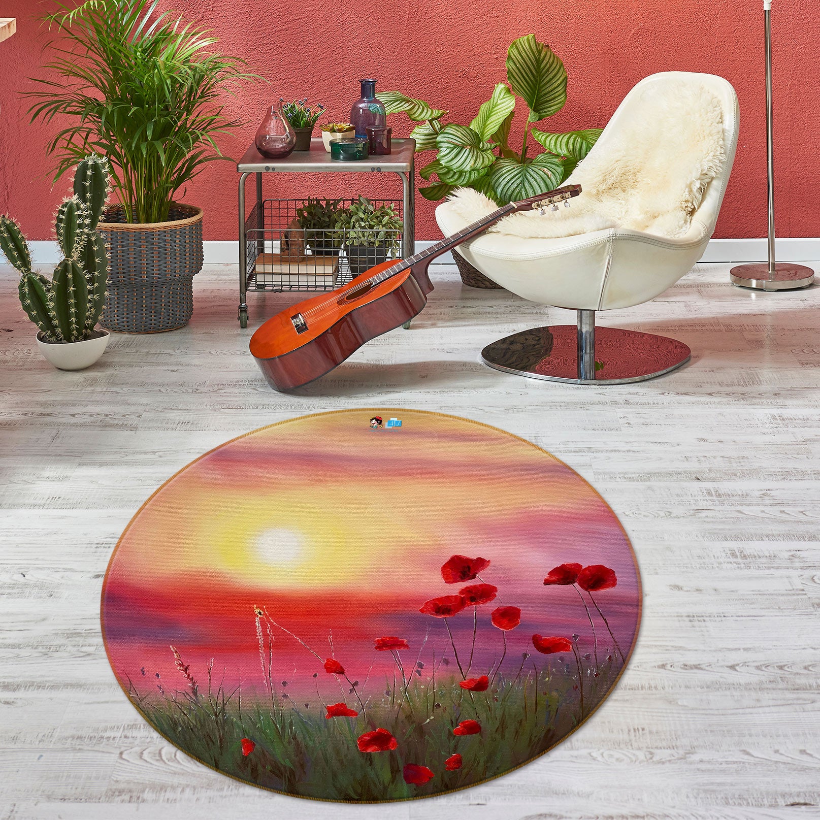 3D Grass Flowers Sunshine 9748 Marina Zotova Rug Round Non Slip Rug Mat