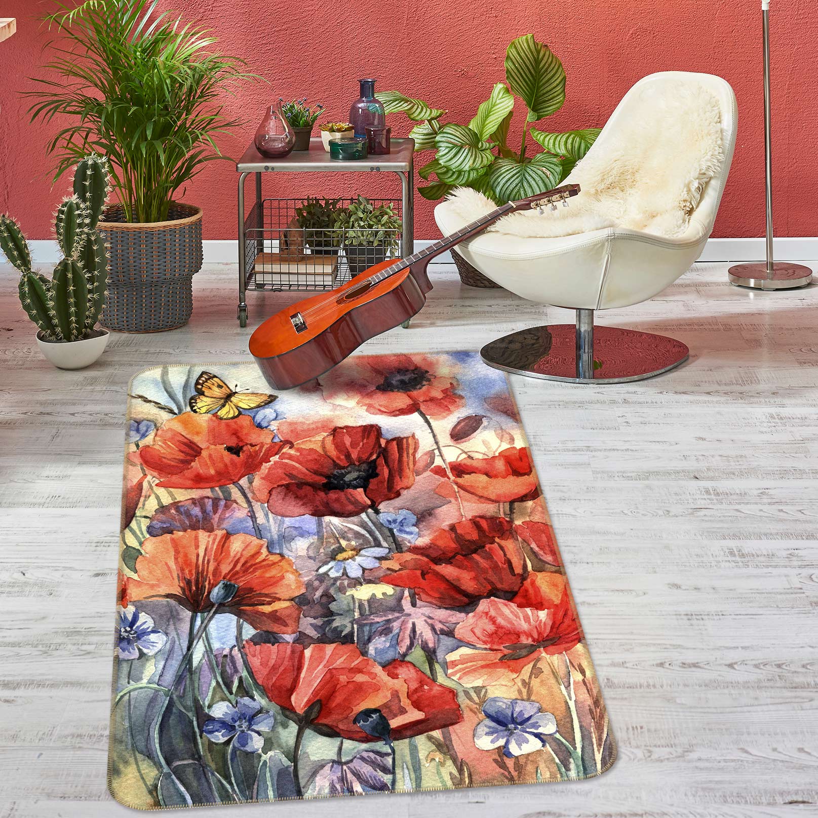 3D Red Flowers 33041 Non Slip Rug Mat