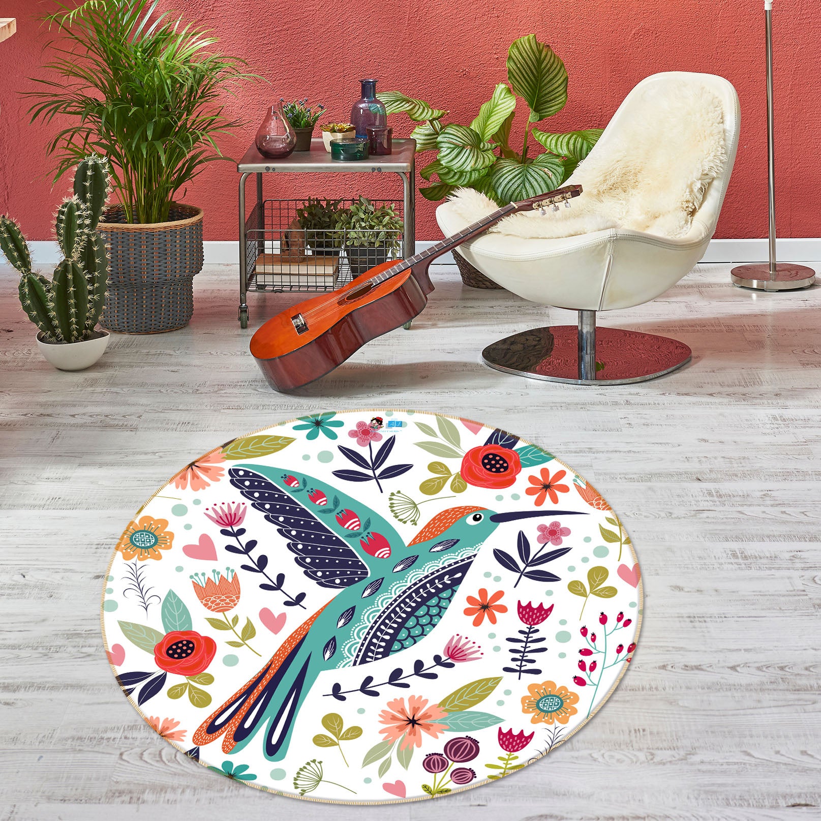 3D Pattern Bird 74246 Round Non Slip Rug Mat