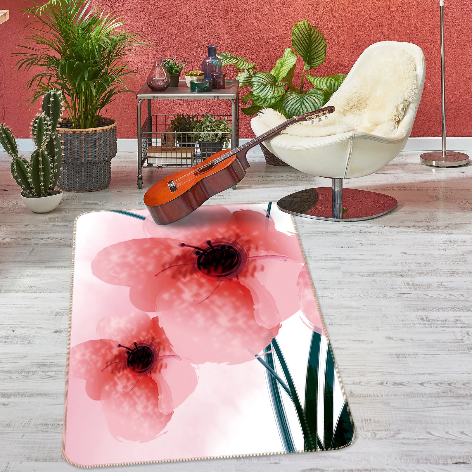 3D Pink Flowers 76167 Non Slip Rug Mat
