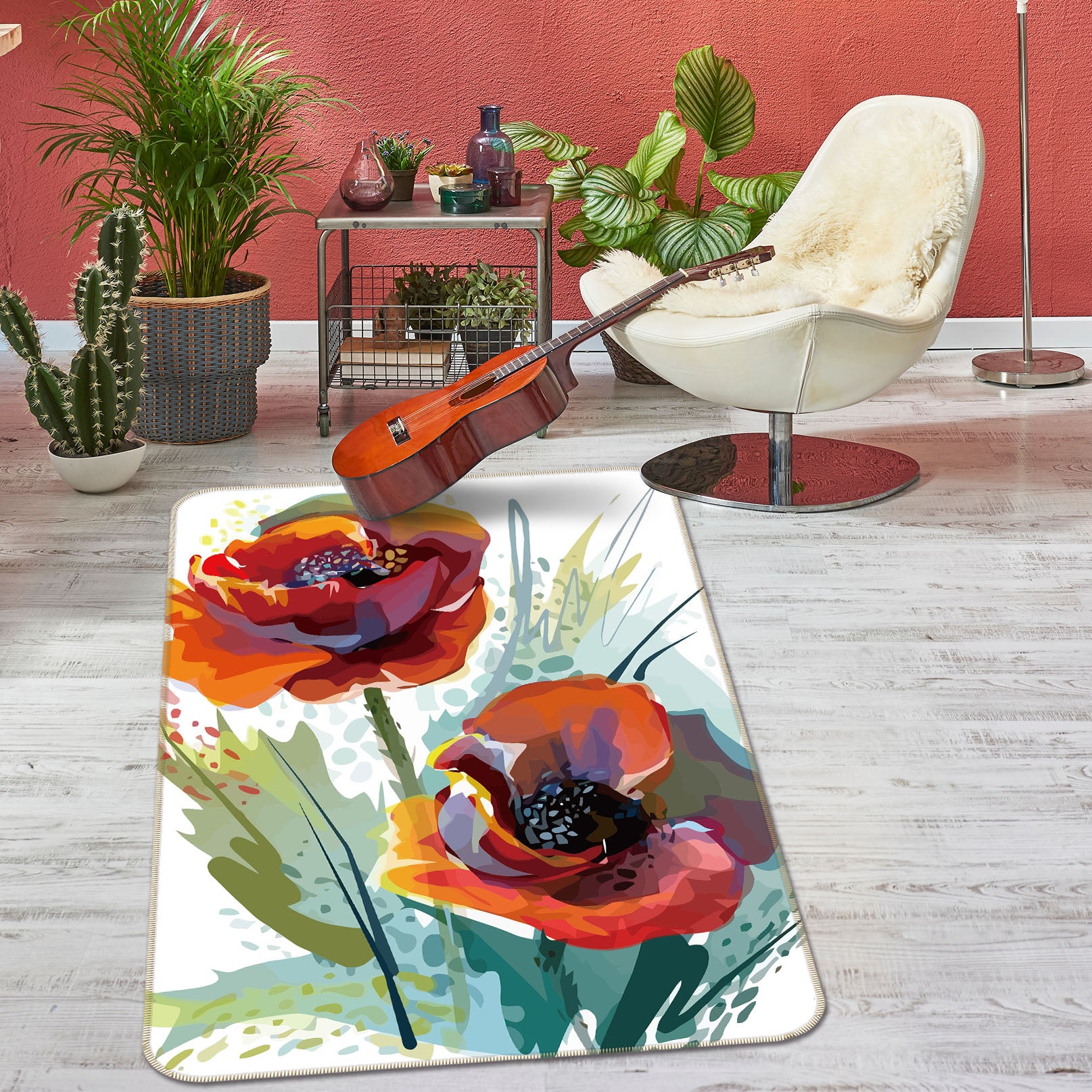 3D Flowers Pattern 33189 Non Slip Rug Mat