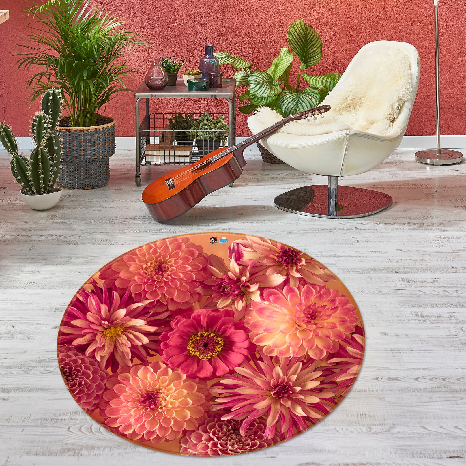 3D Bright Flowers 7328 Assaf Frank Rug Round Non Slip Rug Mat